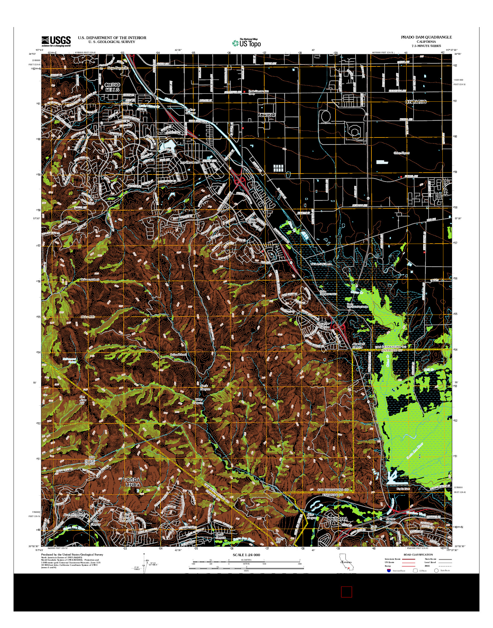 USGS US TOPO 7.5-MINUTE MAP FOR PRADO DAM, CA 2012