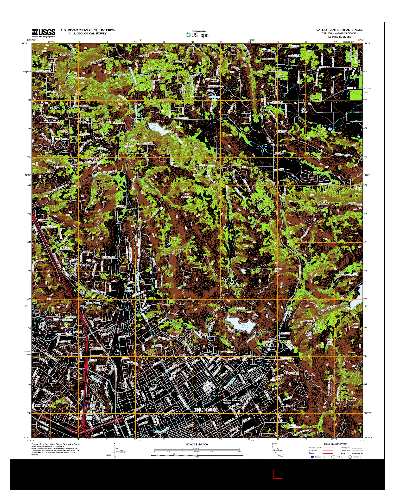 USGS US TOPO 7.5-MINUTE MAP FOR VALLEY CENTER, CA 2012