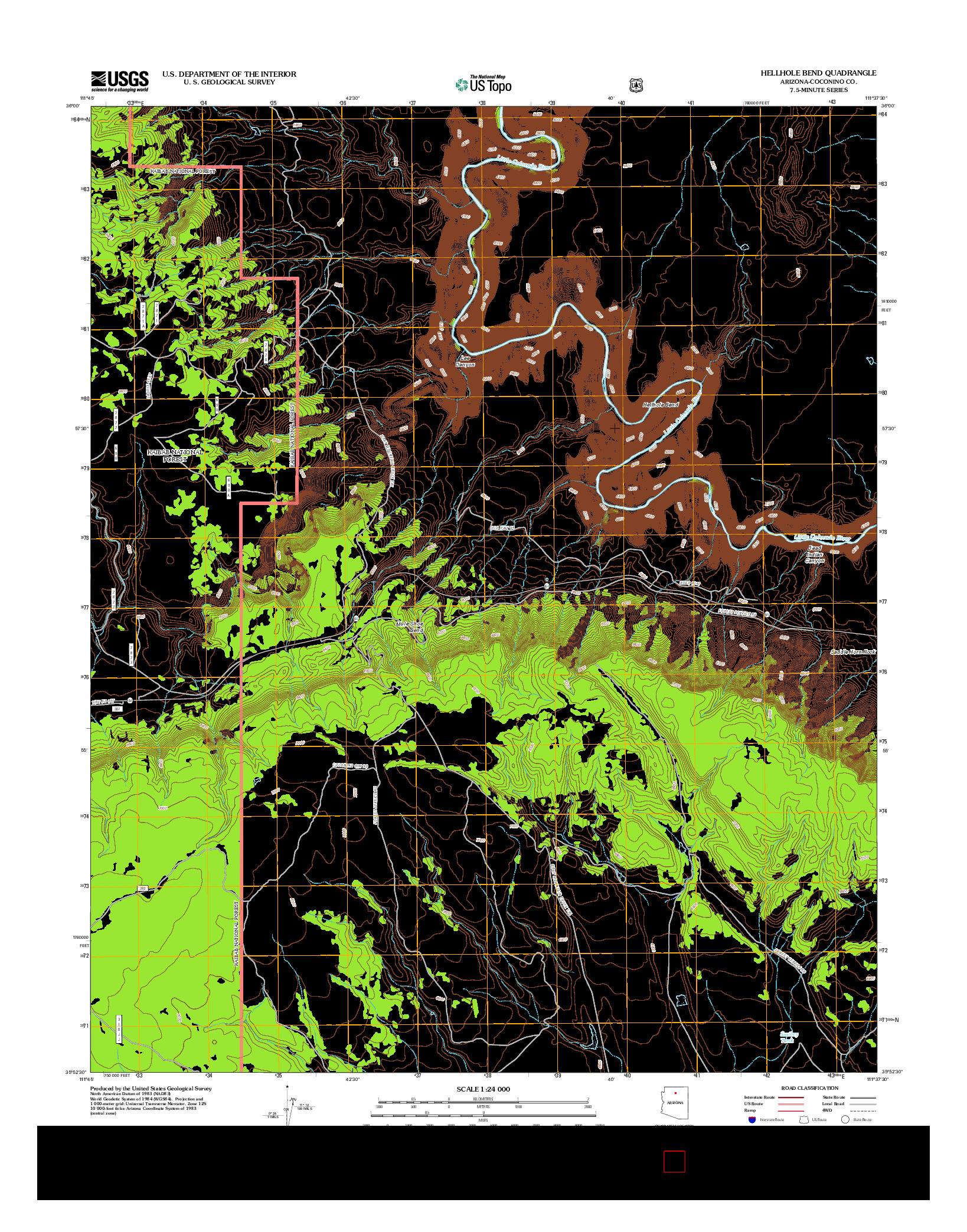 USGS US TOPO 7.5-MINUTE MAP FOR HELLHOLE BEND, AZ 2012