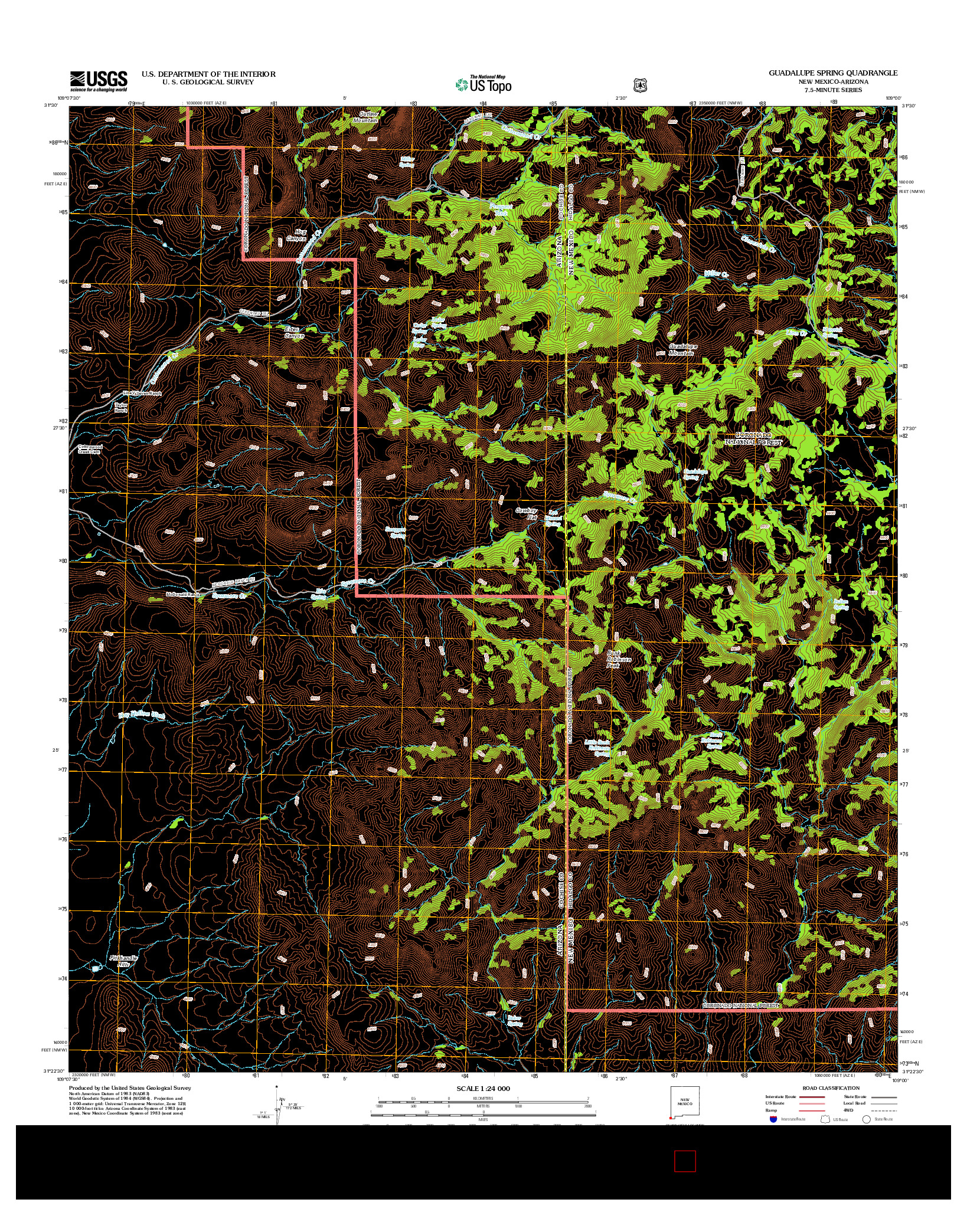 USGS US TOPO 7.5-MINUTE MAP FOR GUADALUPE SPRING, NM-AZ 2012