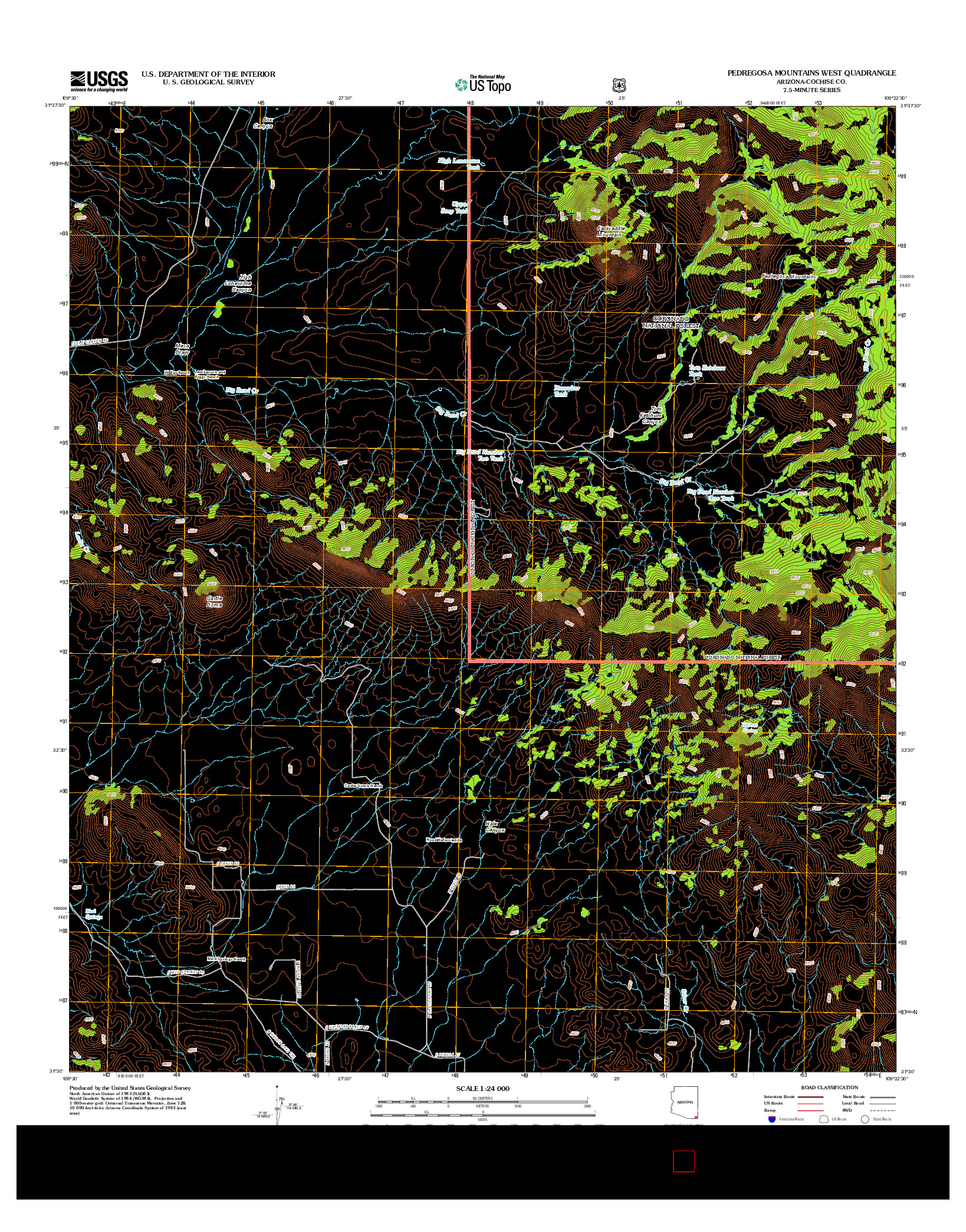 USGS US TOPO 7.5-MINUTE MAP FOR PEDREGOSA MOUNTAINS WEST, AZ 2012