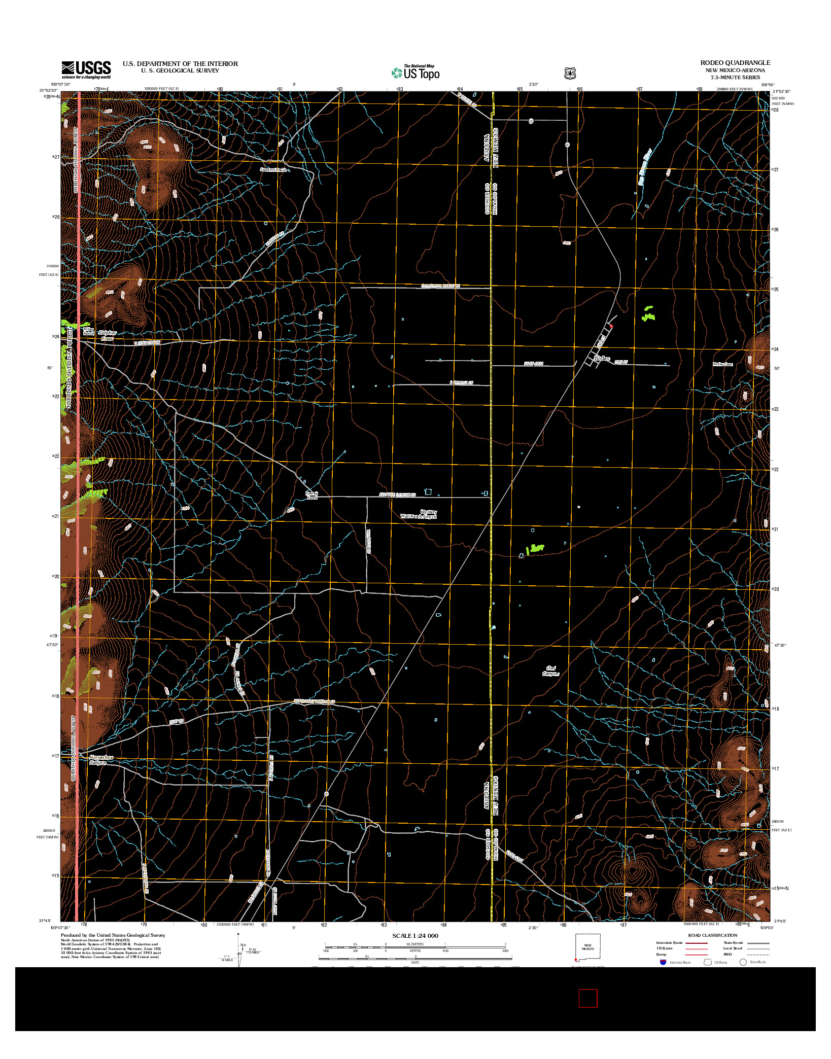 USGS US TOPO 7.5-MINUTE MAP FOR RODEO, NM-AZ 2012