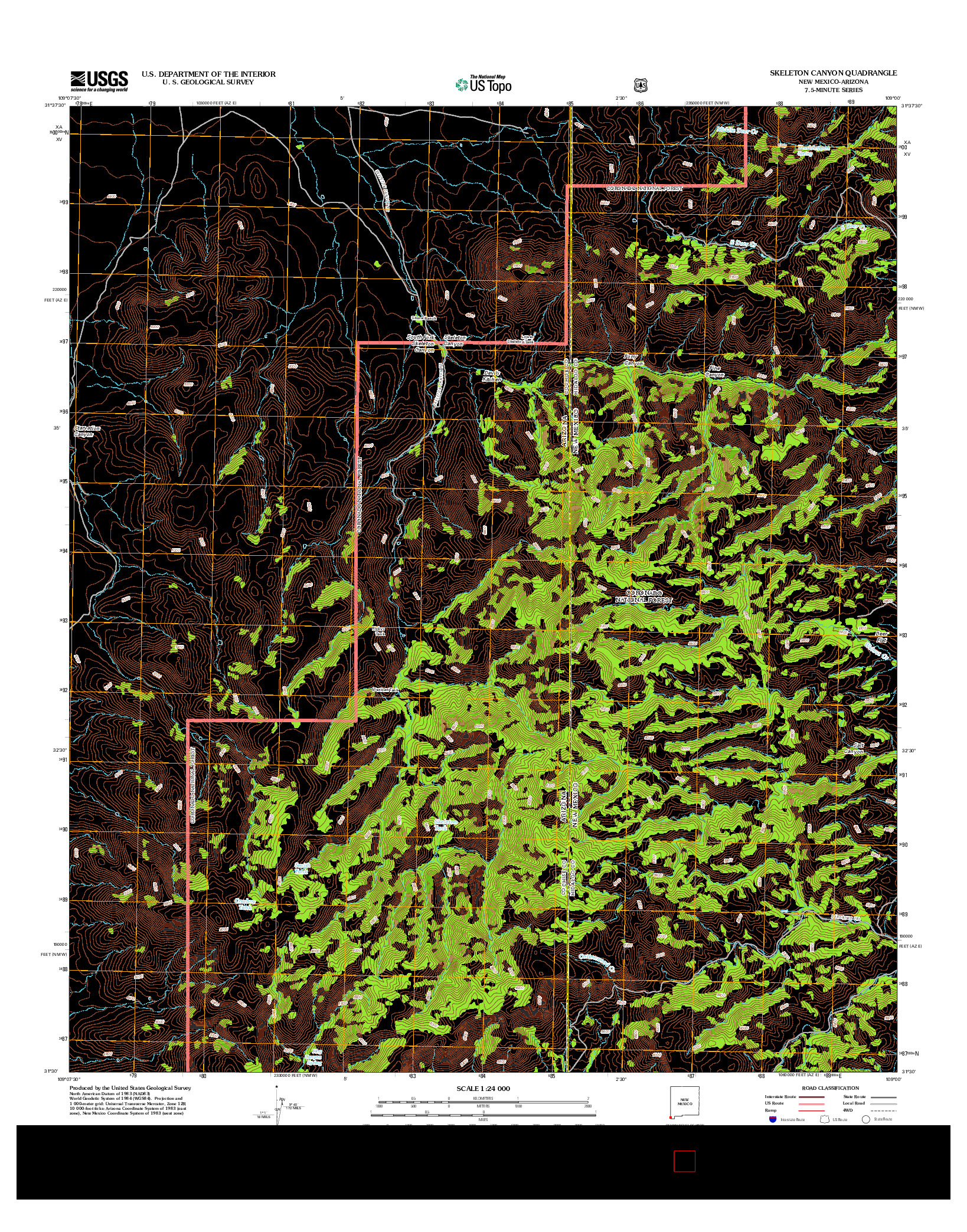 USGS US TOPO 7.5-MINUTE MAP FOR SKELETON CANYON, NM-AZ 2012