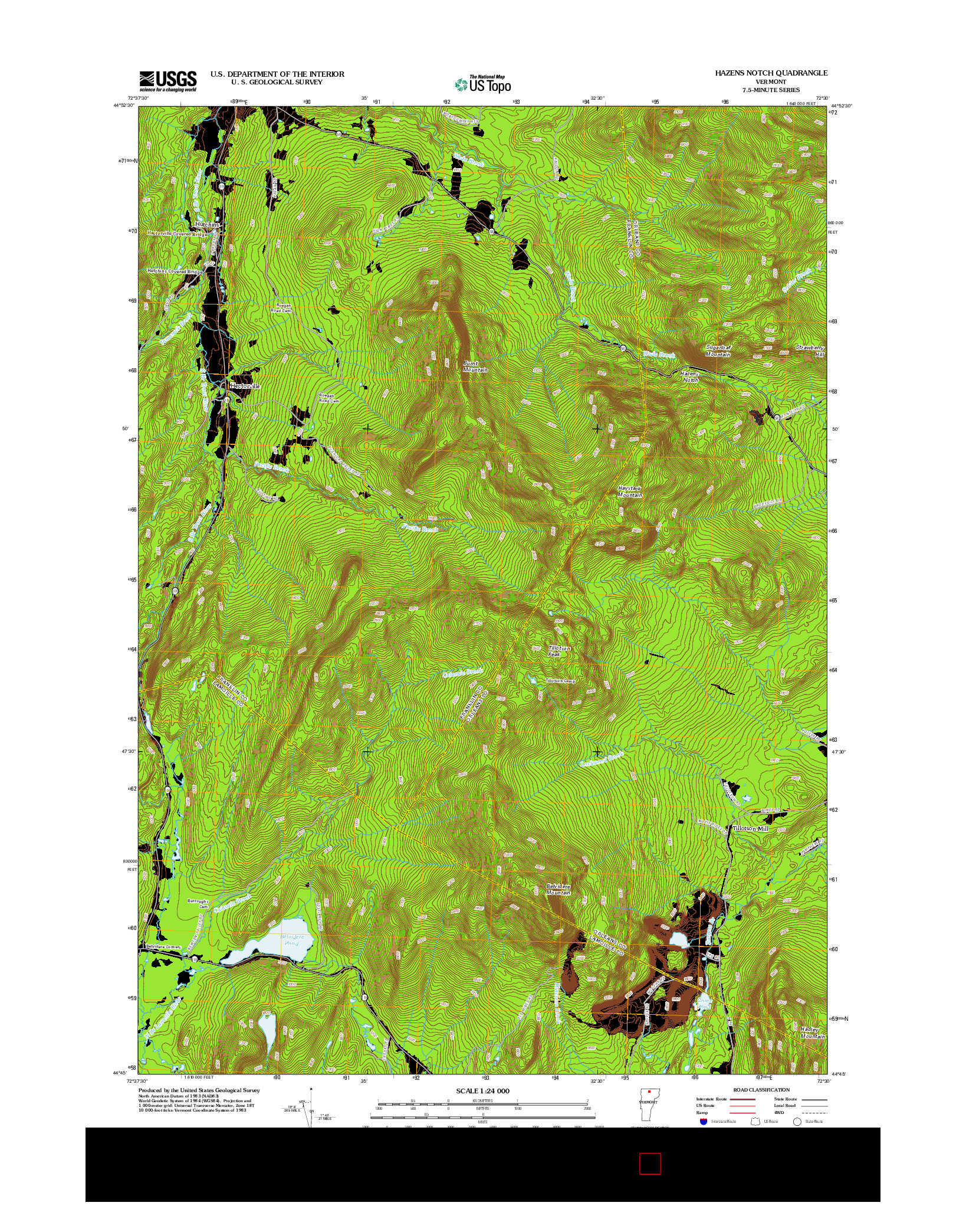 USGS US TOPO 7.5-MINUTE MAP FOR HAZENS NOTCH, VT 2012