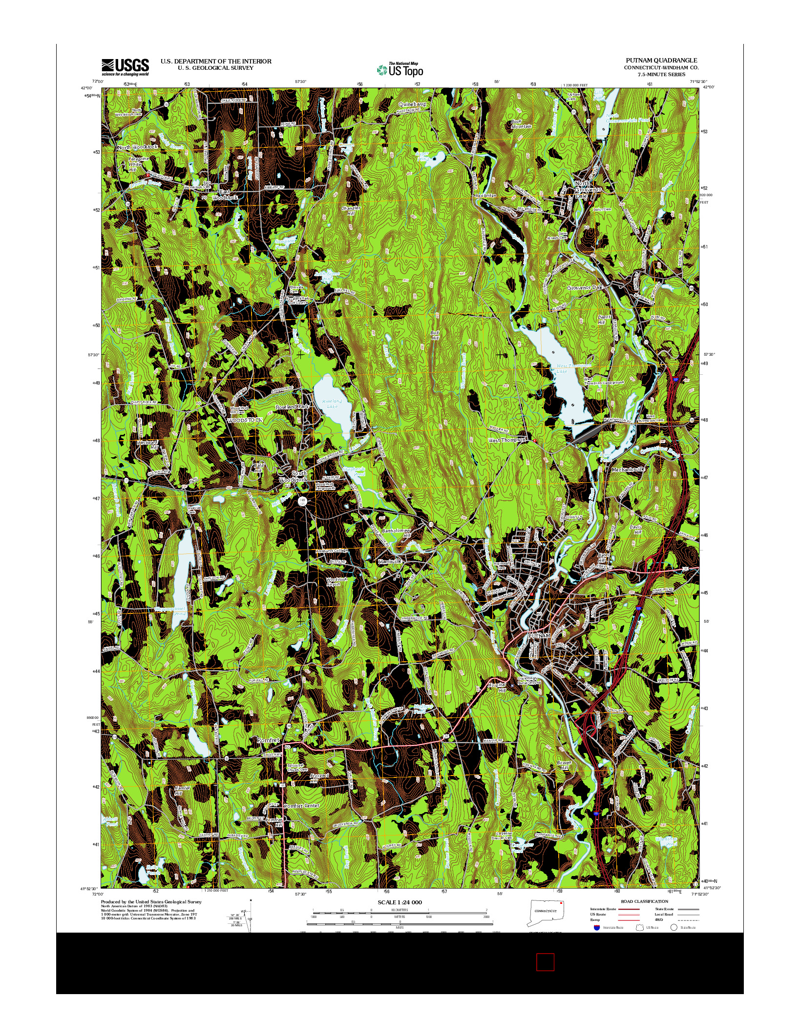 USGS US TOPO 7.5-MINUTE MAP FOR PUTNAM, CT 2012