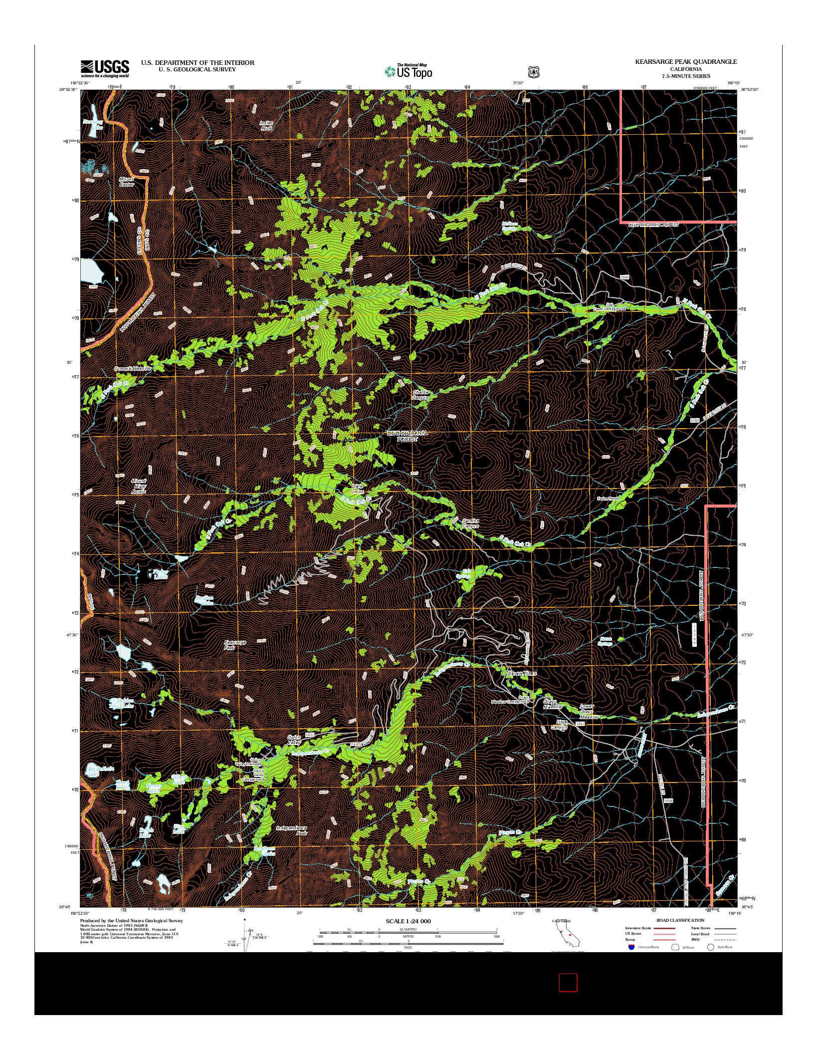 USGS US TOPO 7.5-MINUTE MAP FOR KEARSARGE PEAK, CA 2012