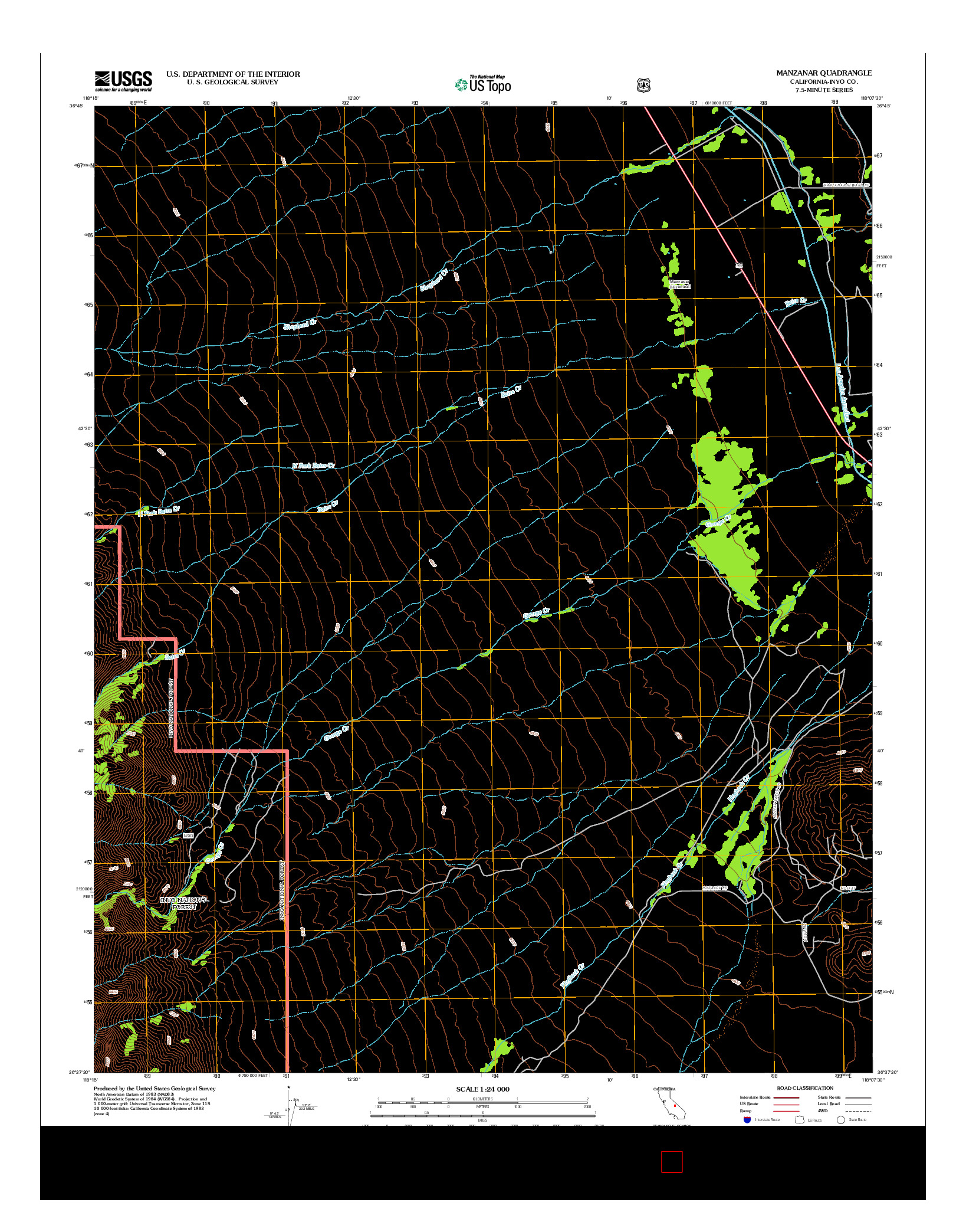 USGS US TOPO 7.5-MINUTE MAP FOR MANZANAR, CA 2012