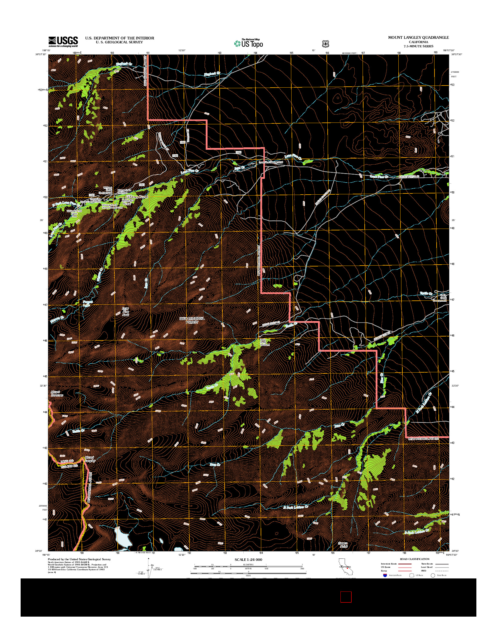 USGS US TOPO 7.5-MINUTE MAP FOR MOUNT LANGLEY, CA 2012