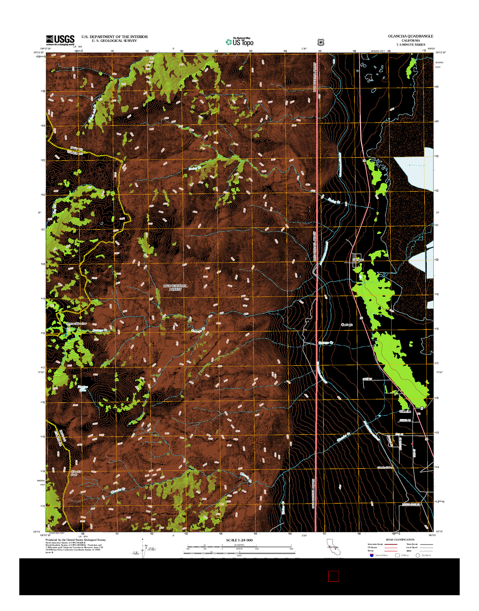USGS US TOPO 7.5-MINUTE MAP FOR OLANCHA, CA 2012