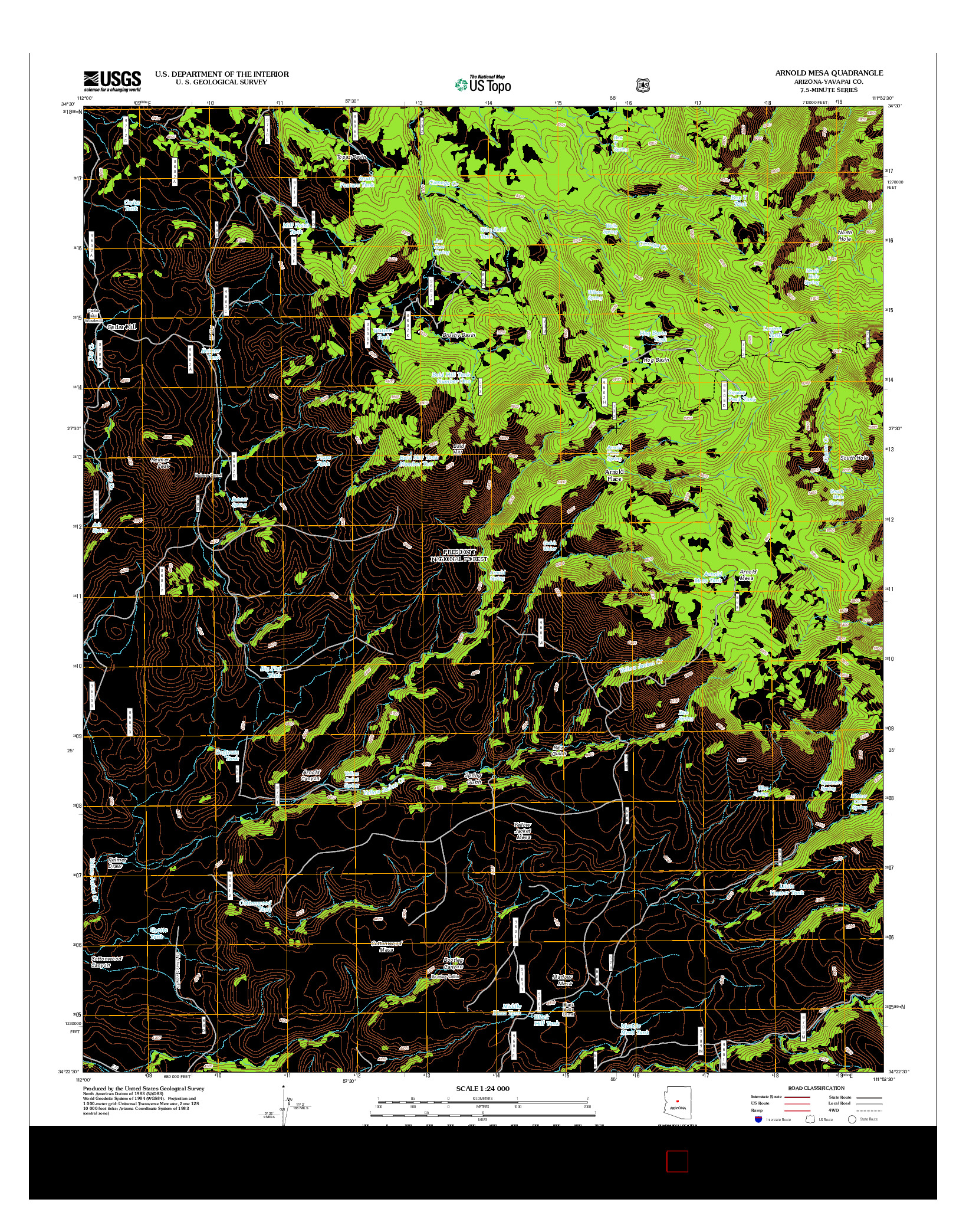 USGS US TOPO 7.5-MINUTE MAP FOR ARNOLD MESA, AZ 2012