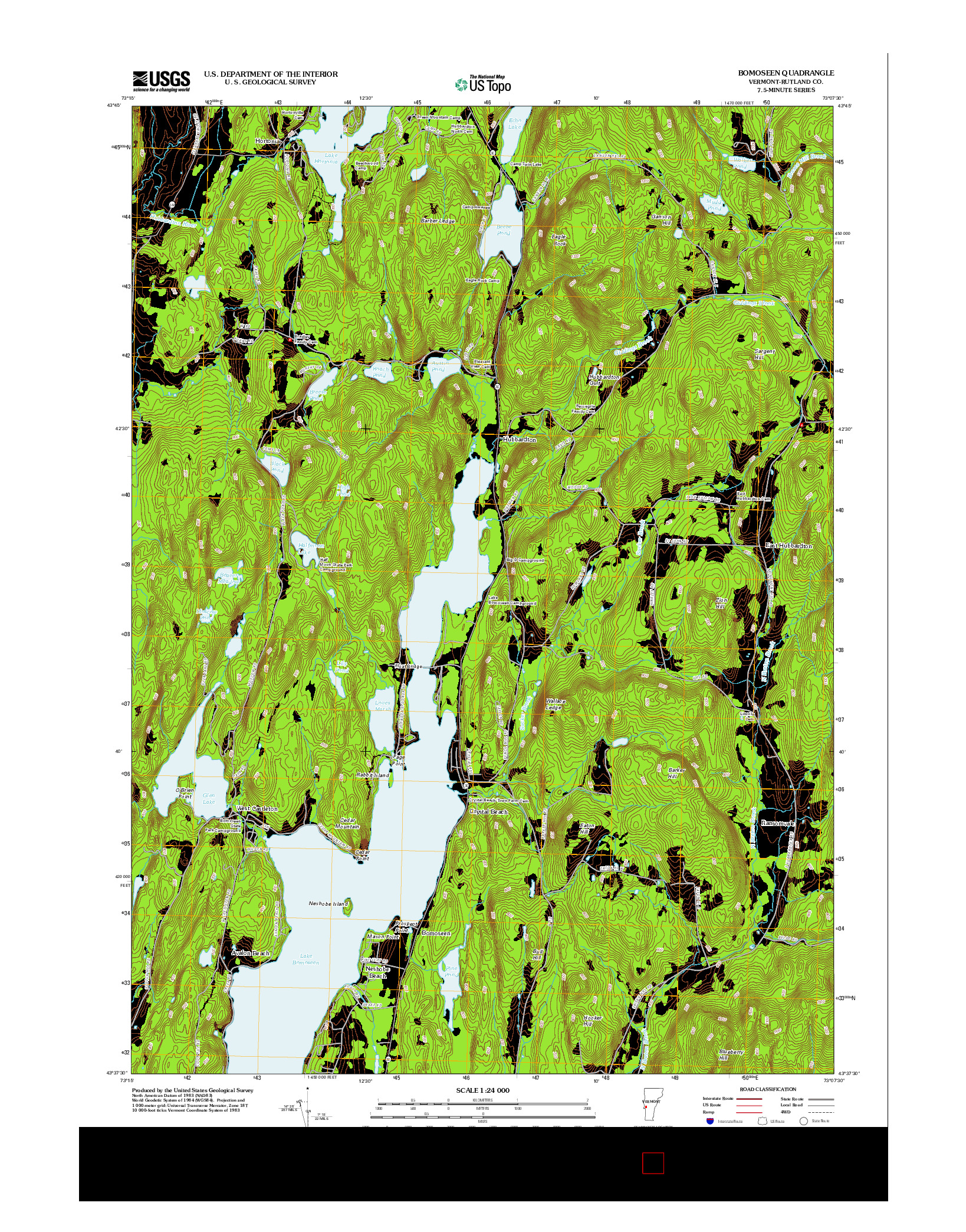 USGS US TOPO 7.5-MINUTE MAP FOR BOMOSEEN, VT 2012