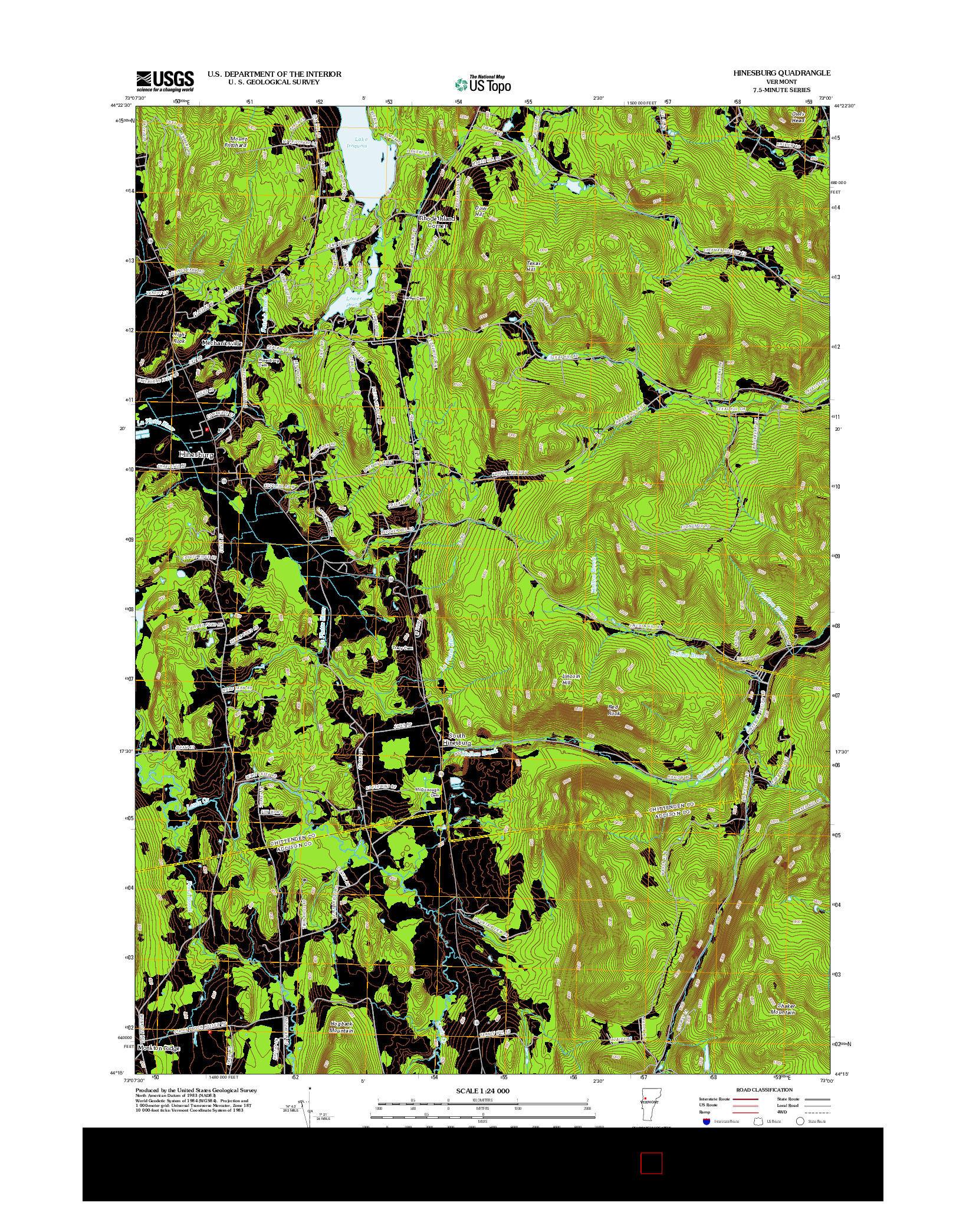 USGS US TOPO 7.5-MINUTE MAP FOR HINESBURG, VT 2012