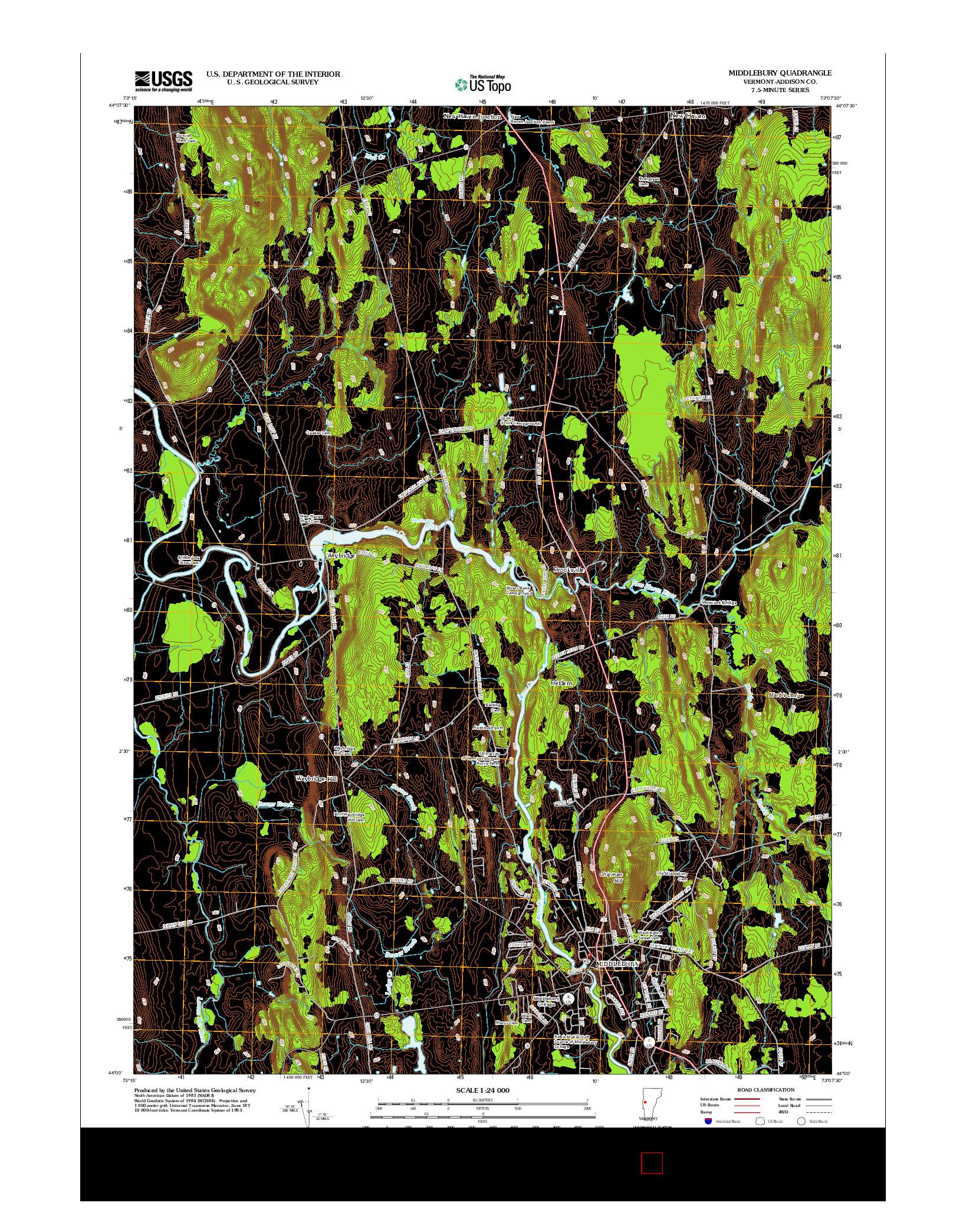 USGS US TOPO 7.5-MINUTE MAP FOR MIDDLEBURY, VT 2012