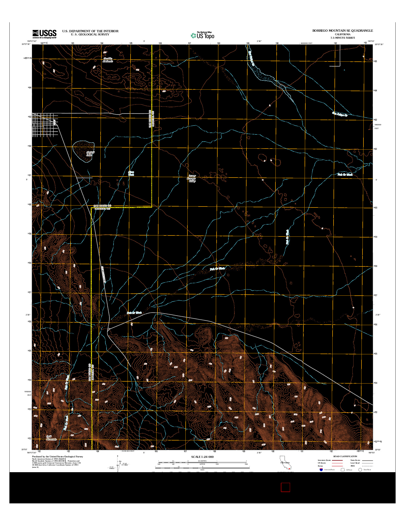USGS US TOPO 7.5-MINUTE MAP FOR BORREGO MOUNTAIN SE, CA 2012