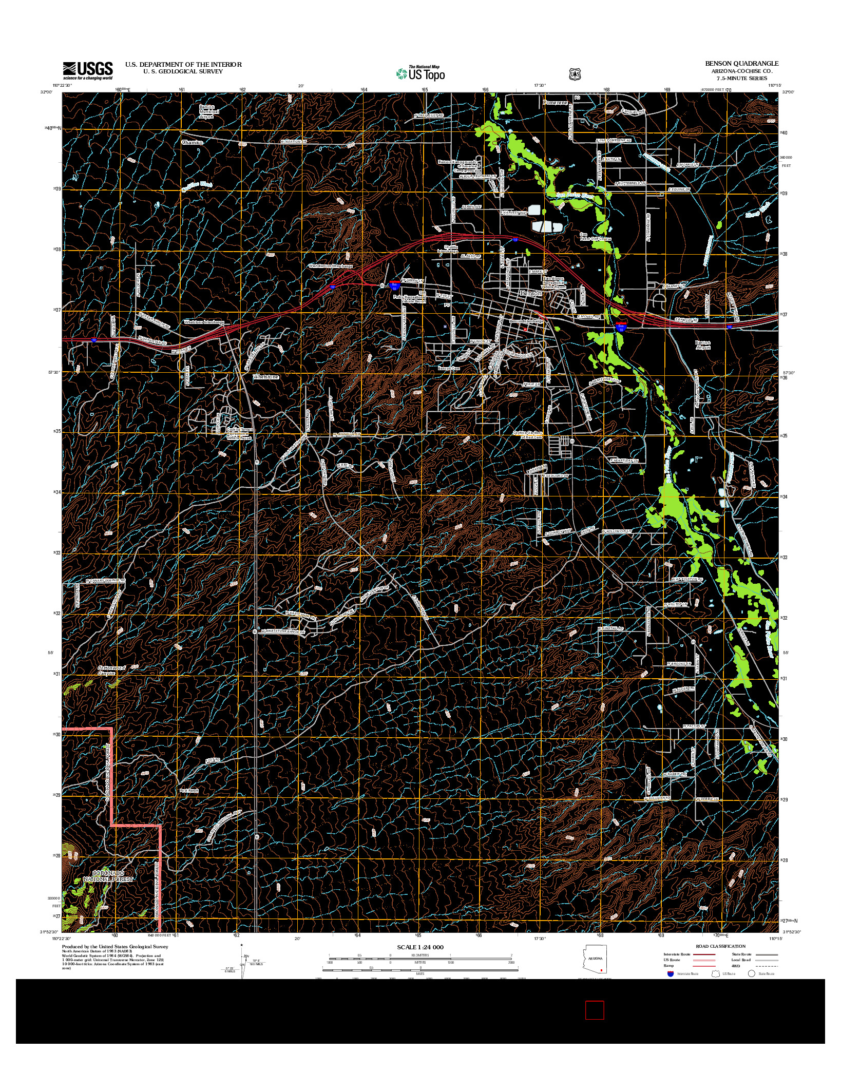 USGS US TOPO 7.5-MINUTE MAP FOR BENSON, AZ 2012