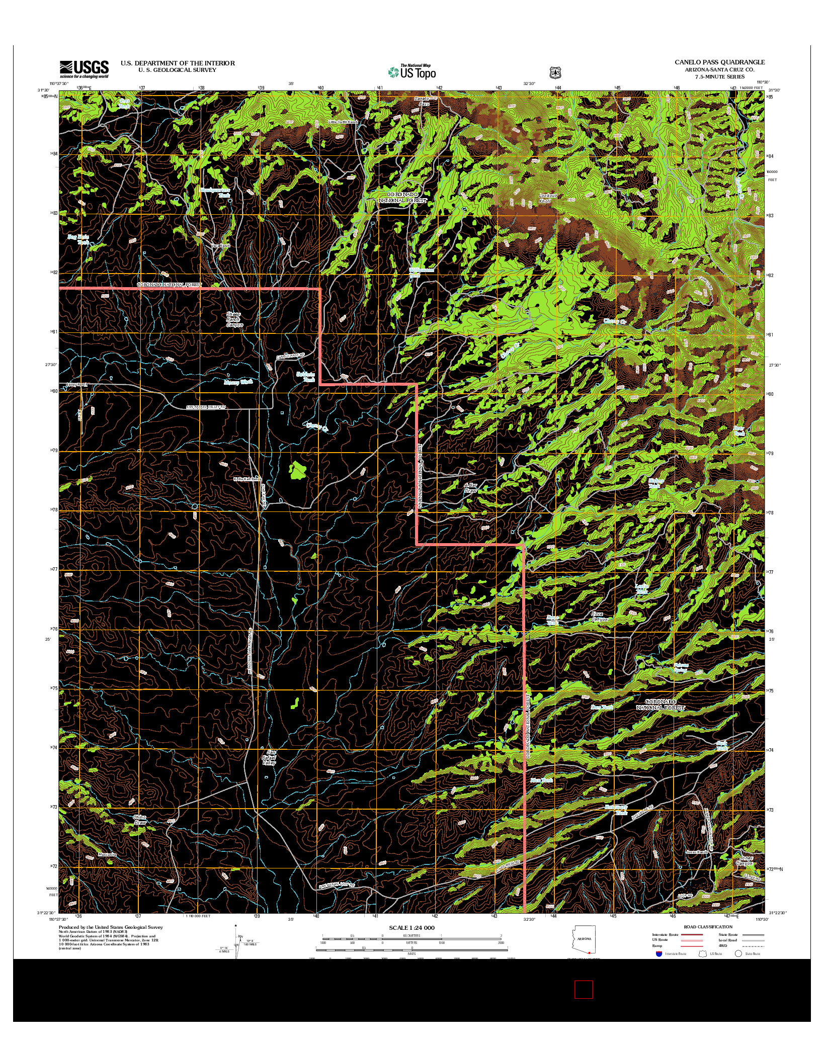 USGS US TOPO 7.5-MINUTE MAP FOR CANELO PASS, AZ 2012