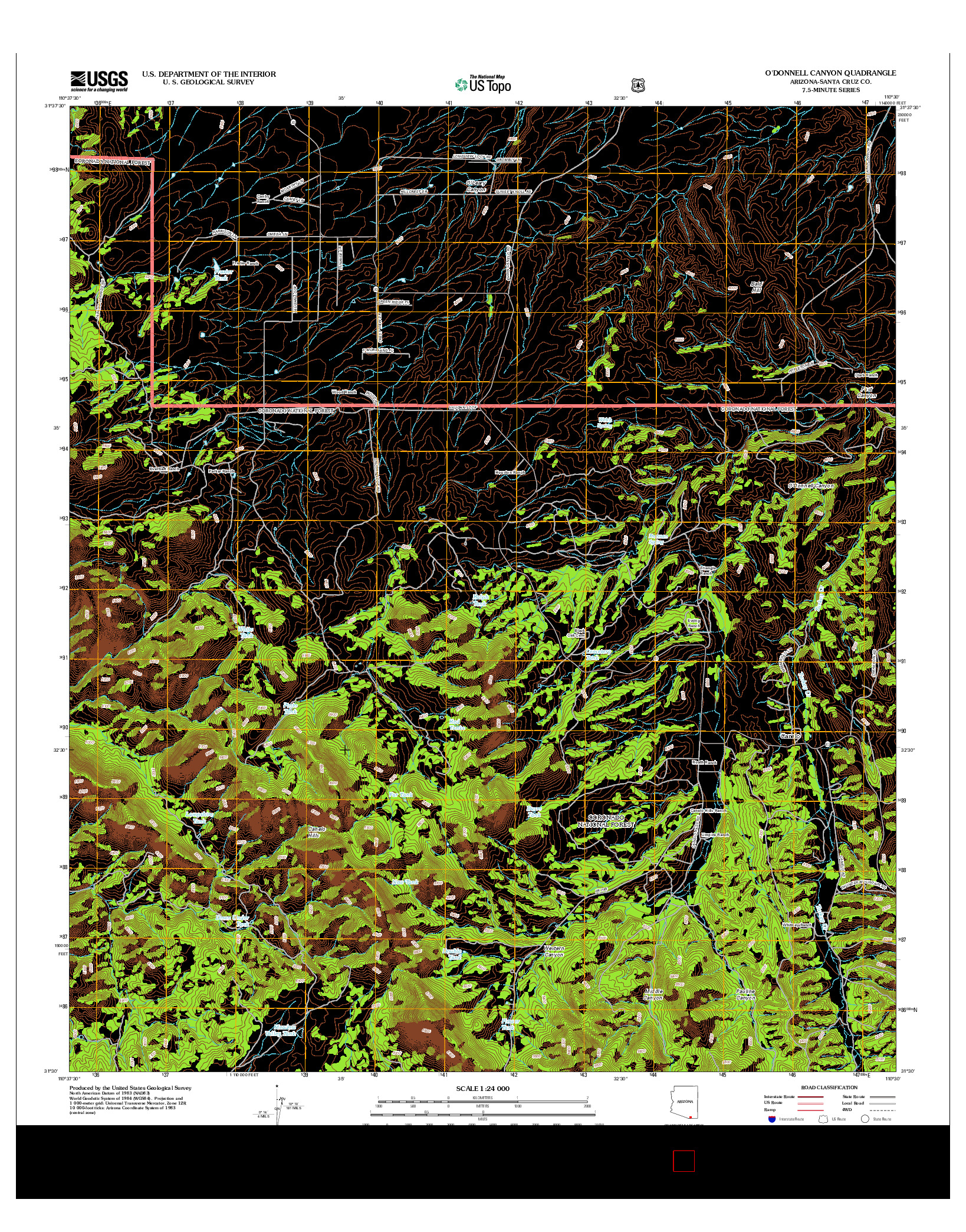 USGS US TOPO 7.5-MINUTE MAP FOR O'DONNELL CANYON, AZ 2012