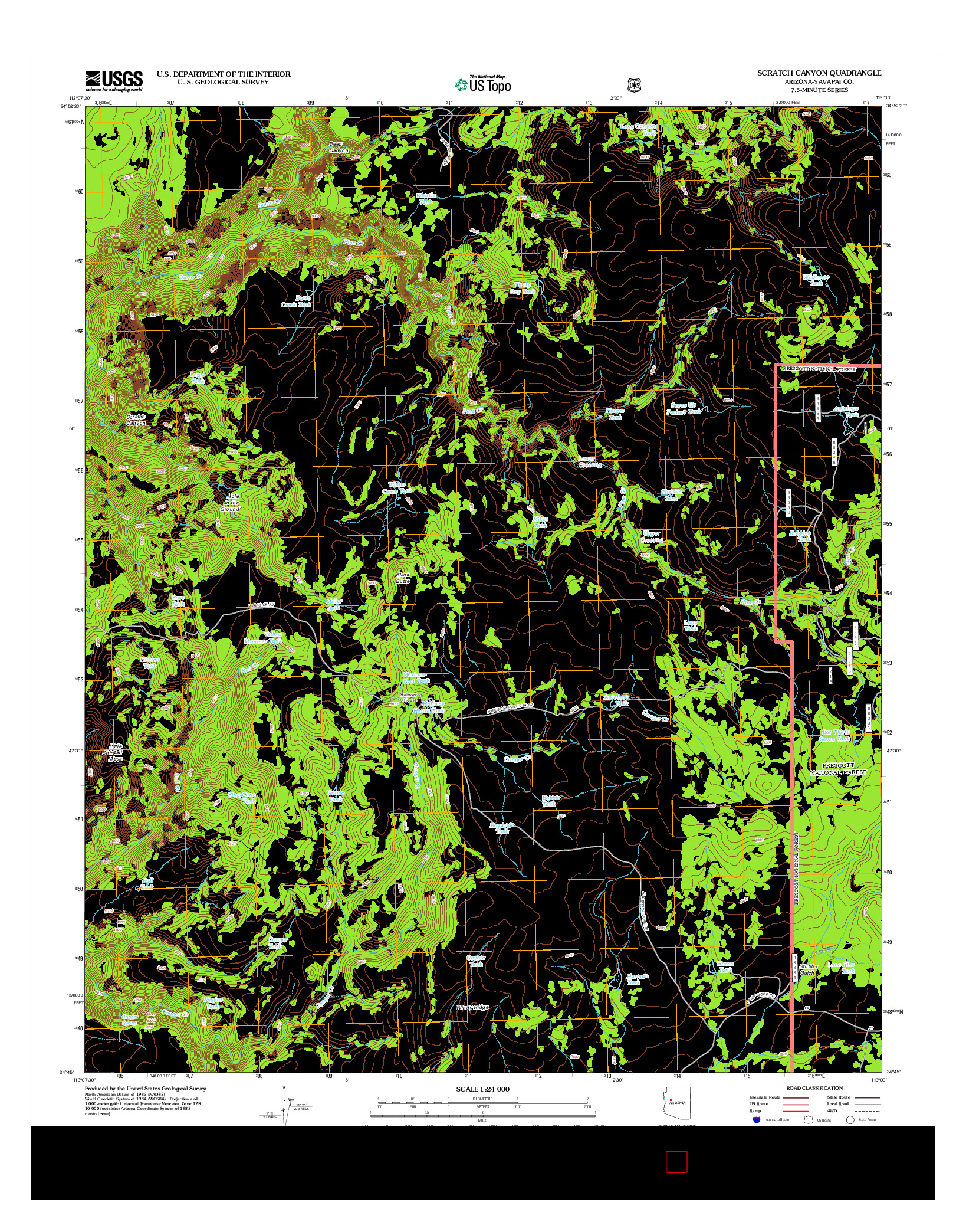 USGS US TOPO 7.5-MINUTE MAP FOR SCRATCH CANYON, AZ 2012