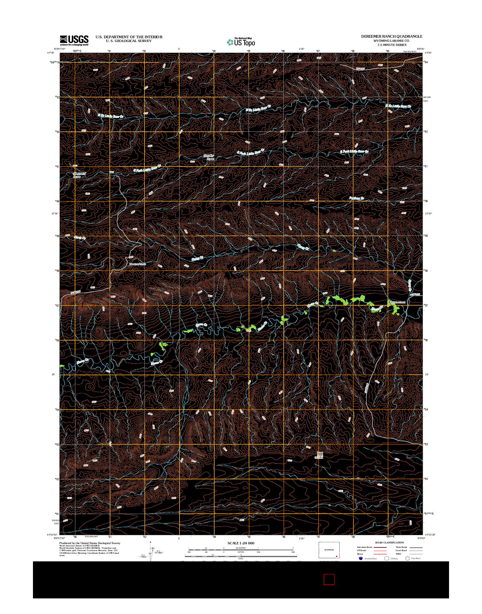 USGS US TOPO 7.5-MINUTE MAP FOR DEREEMER RANCH, WY 2012