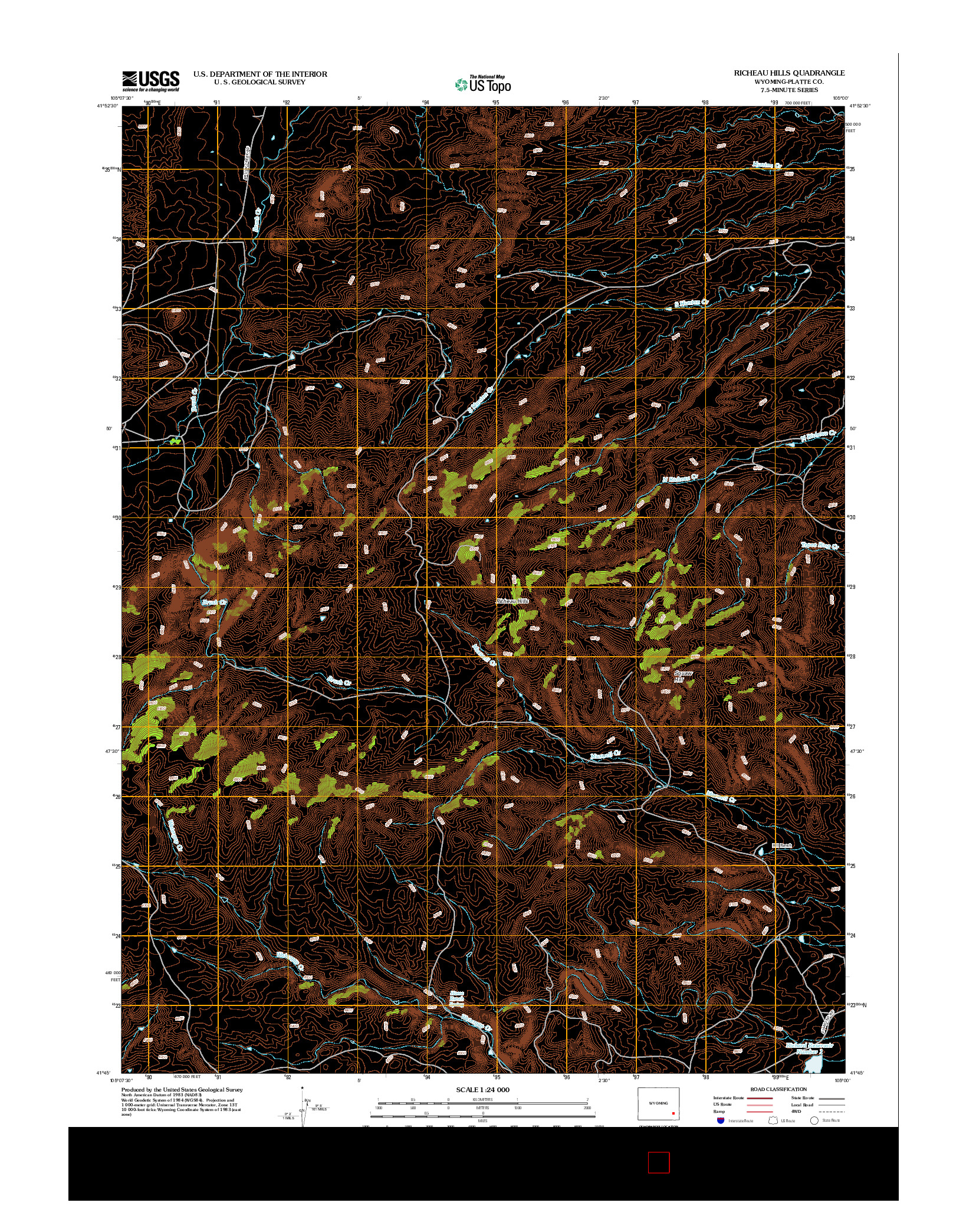 USGS US TOPO 7.5-MINUTE MAP FOR RICHEAU HILLS, WY 2012