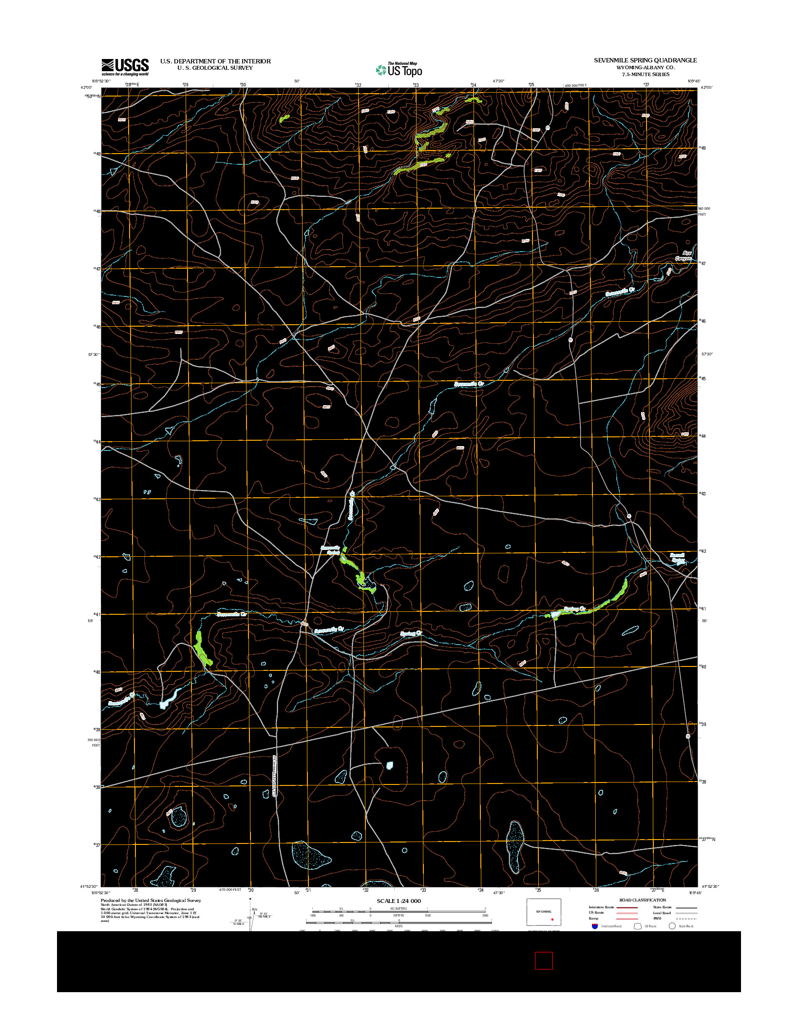 USGS US TOPO 7.5-MINUTE MAP FOR SEVENMILE SPRING, WY 2012
