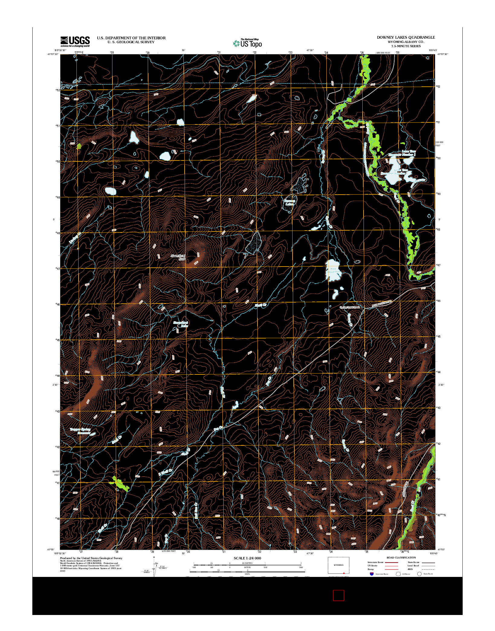 USGS US TOPO 7.5-MINUTE MAP FOR DOWNEY LAKES, WY 2012