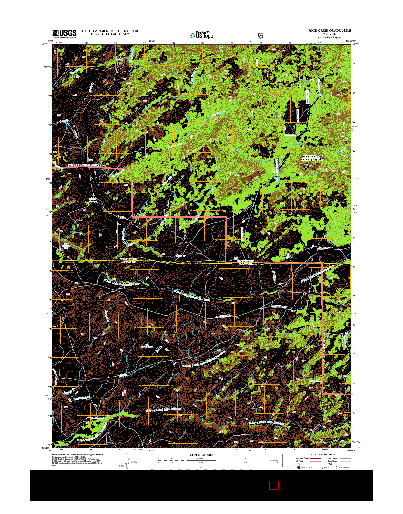 USGS US TOPO 7.5-MINUTE MAP FOR ROCK CREEK, WY 2012