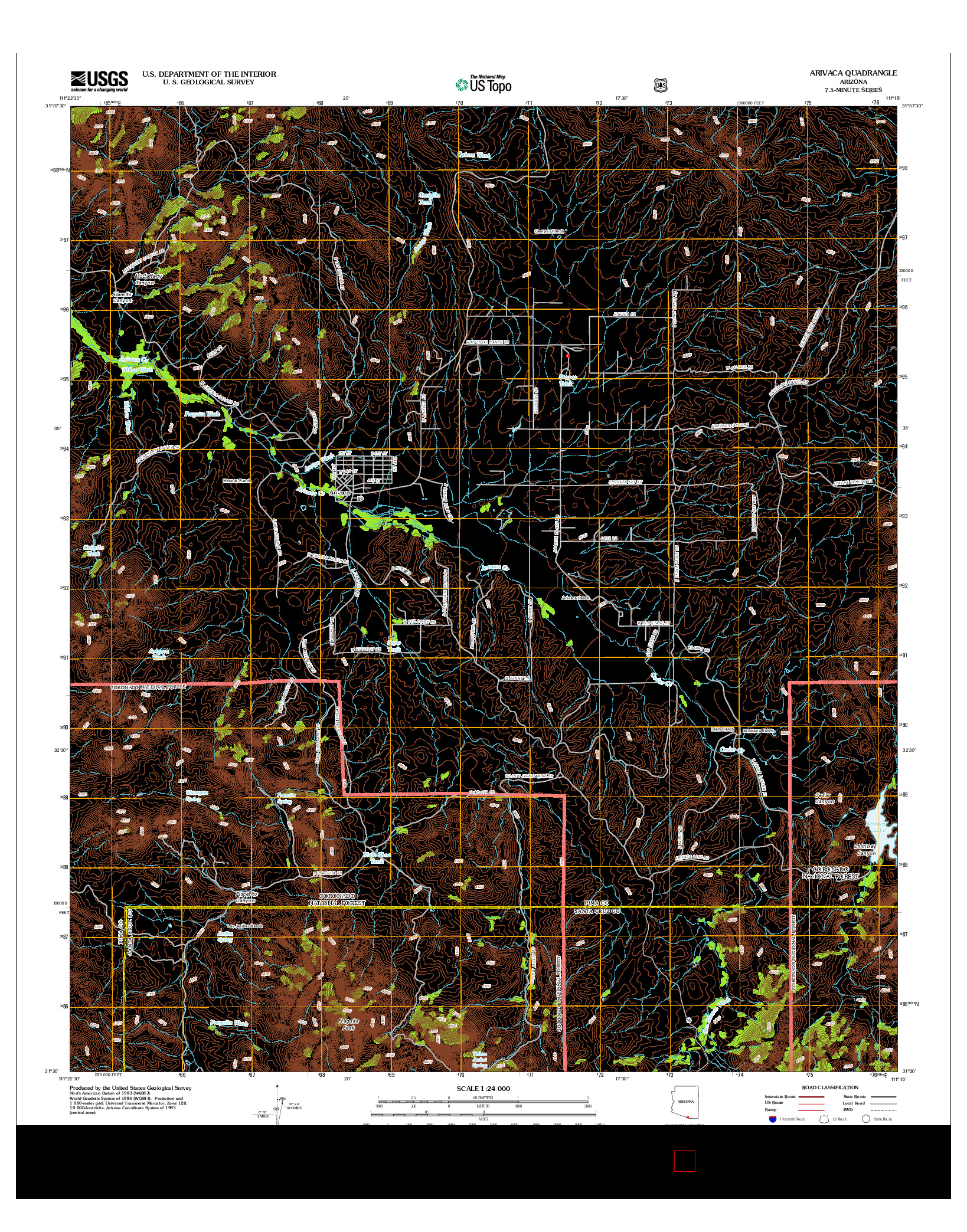 USGS US TOPO 7.5-MINUTE MAP FOR ARIVACA, AZ 2012