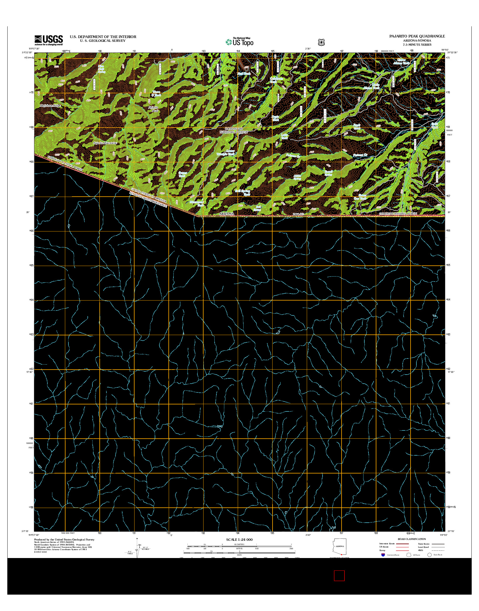 USGS US TOPO 7.5-MINUTE MAP FOR PAJARITO PEAK, AZ-SON 2012