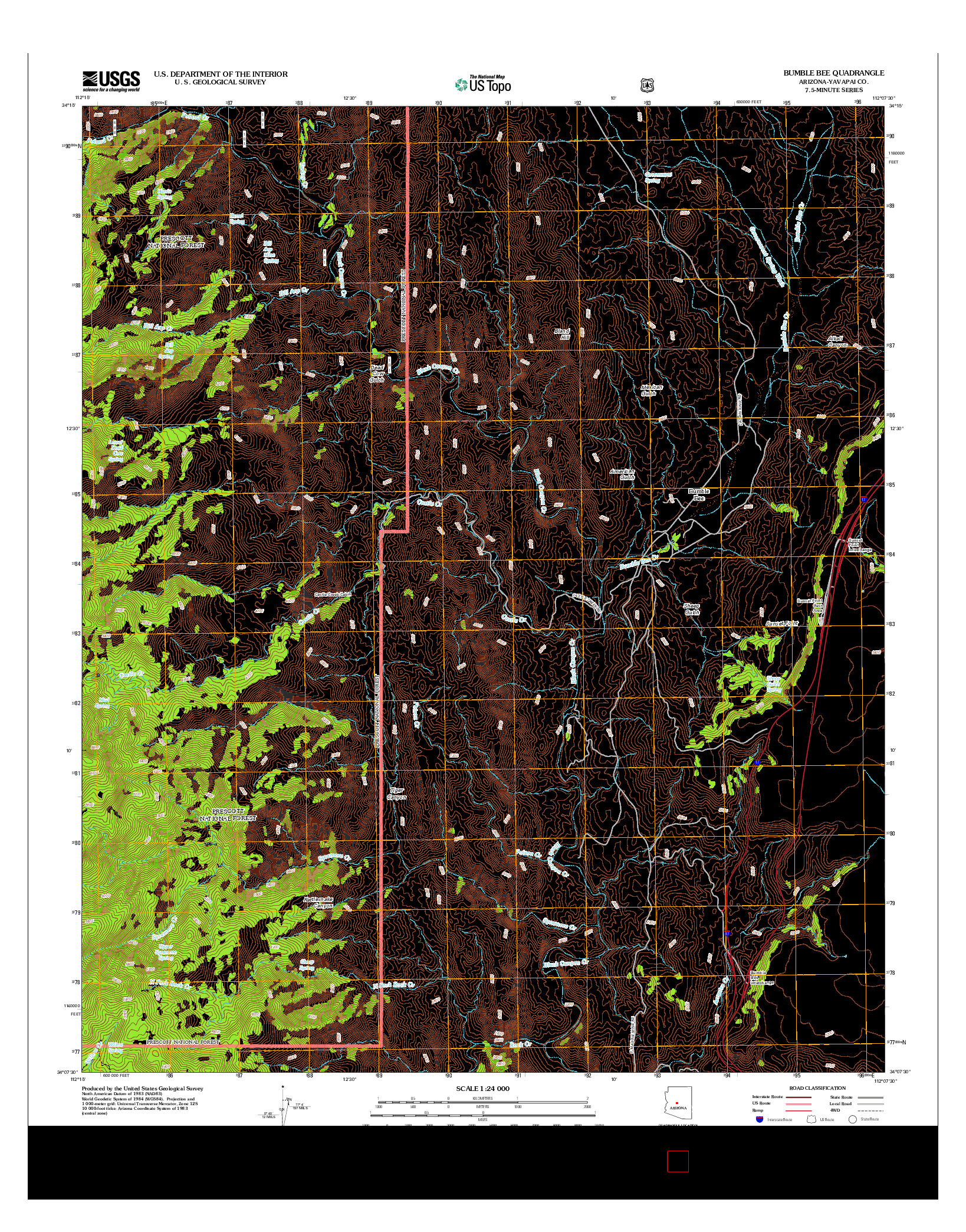 USGS US TOPO 7.5-MINUTE MAP FOR BUMBLE BEE, AZ 2012