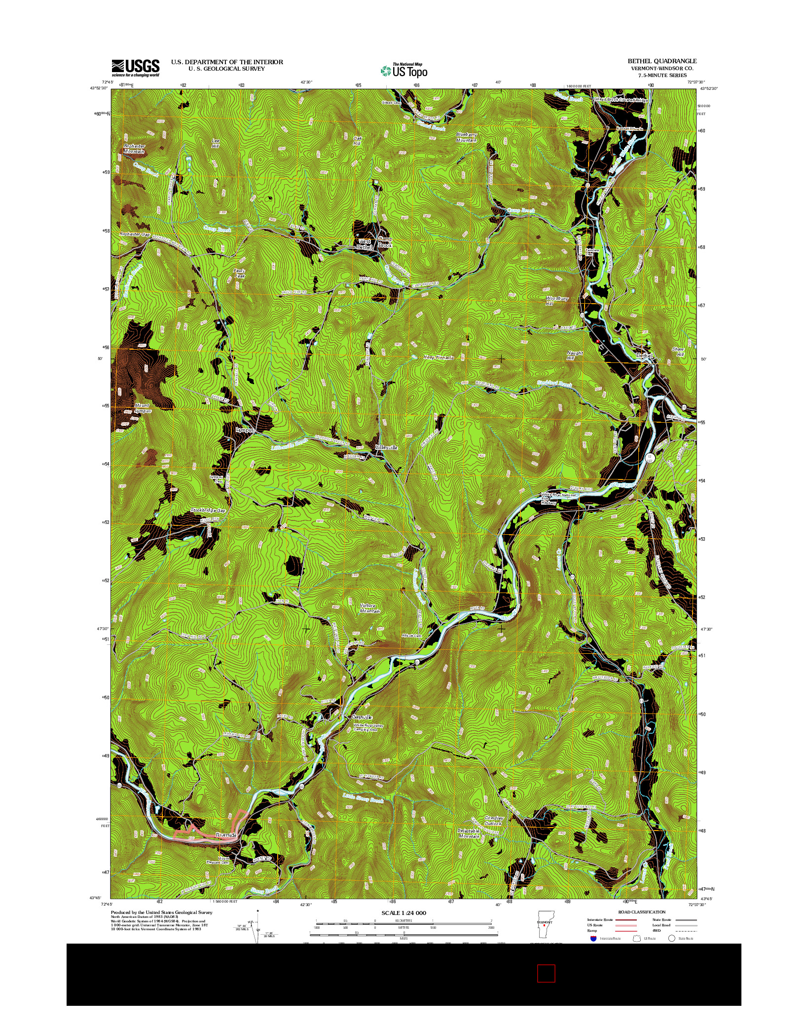 USGS US TOPO 7.5-MINUTE MAP FOR BETHEL, VT 2012