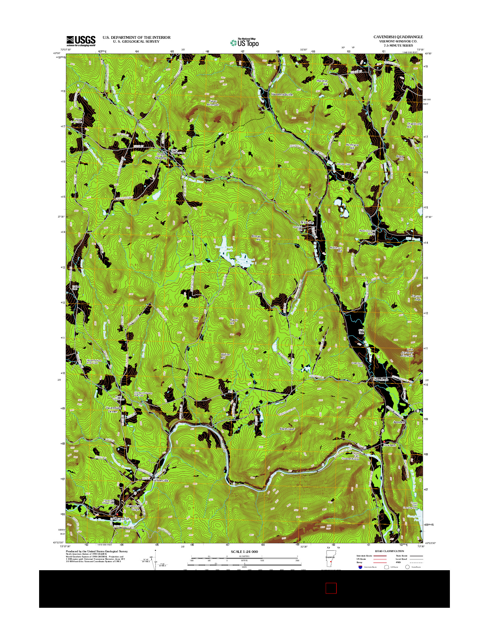 USGS US TOPO 7.5-MINUTE MAP FOR CAVENDISH, VT 2012