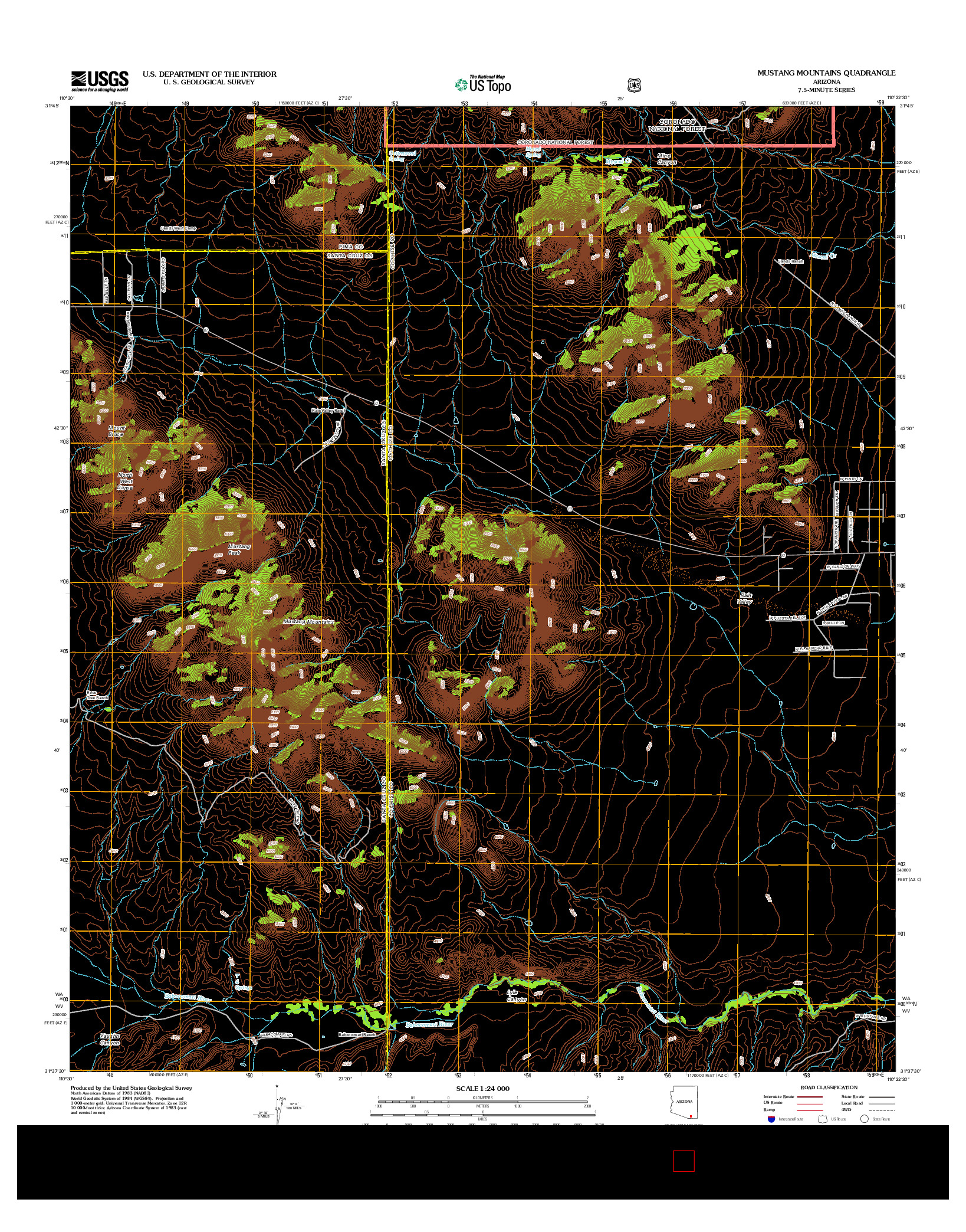 USGS US TOPO 7.5-MINUTE MAP FOR MUSTANG MOUNTAINS, AZ 2012