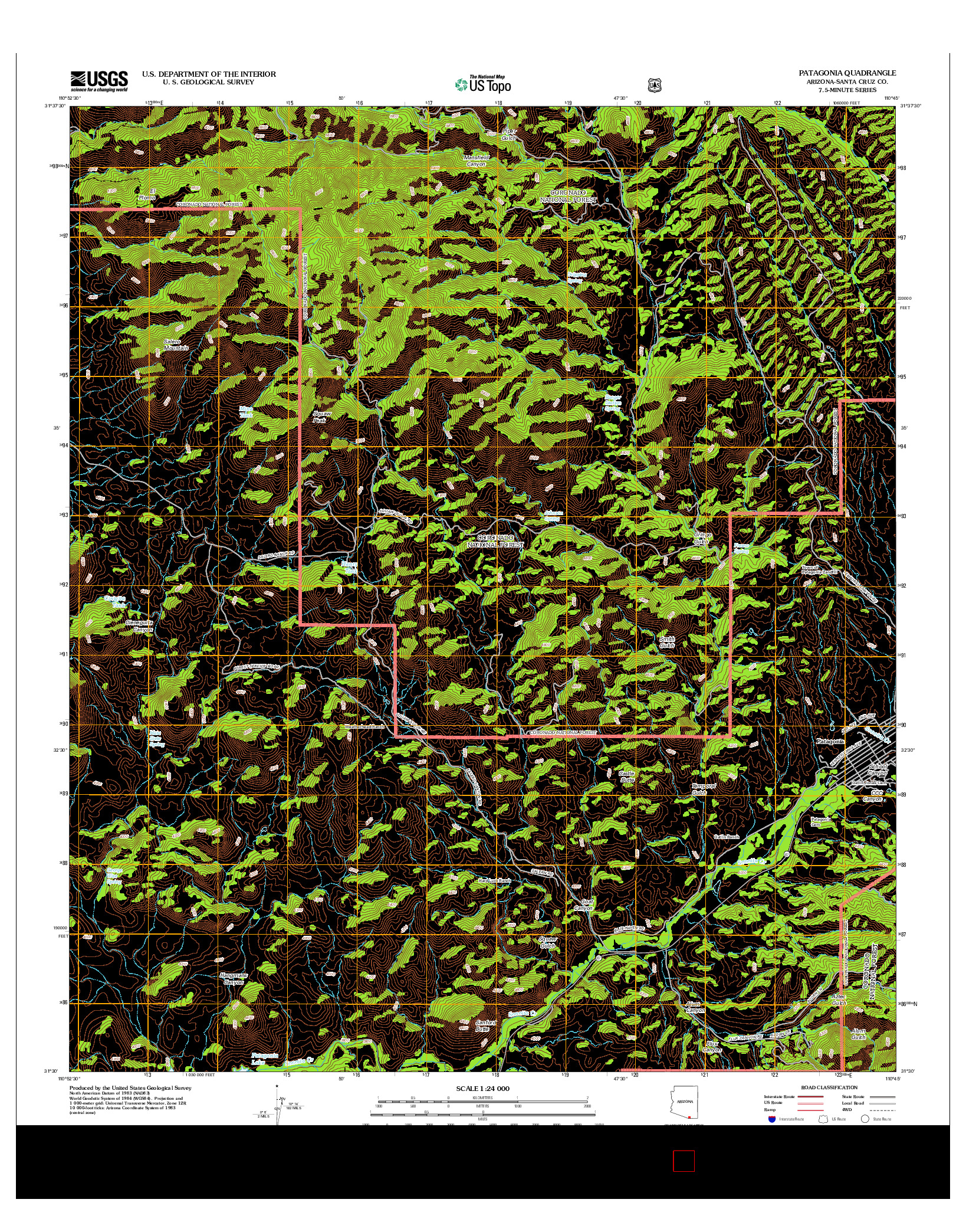 USGS US TOPO 7.5-MINUTE MAP FOR PATAGONIA, AZ 2012