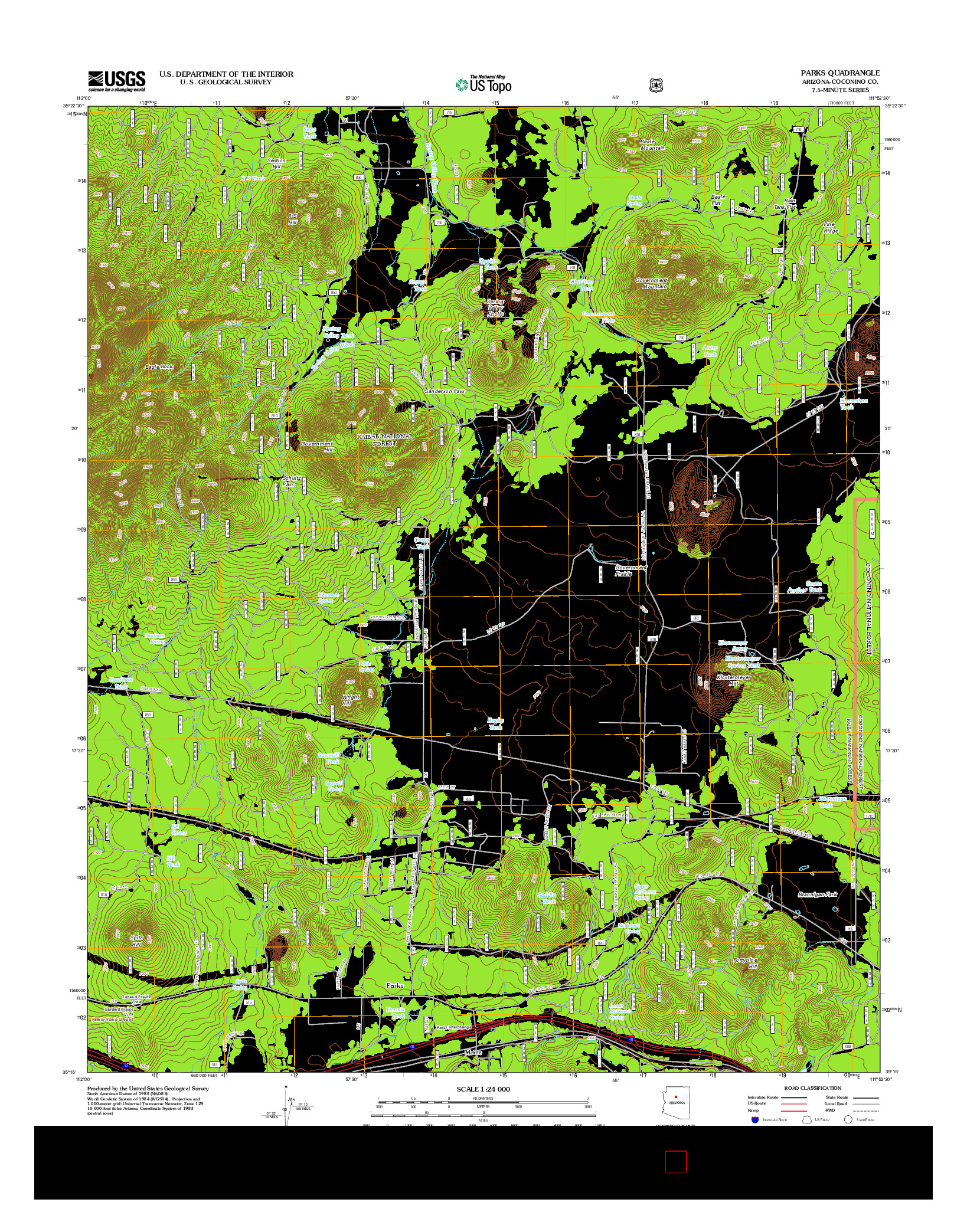 USGS US TOPO 7.5-MINUTE MAP FOR PARKS, AZ 2012