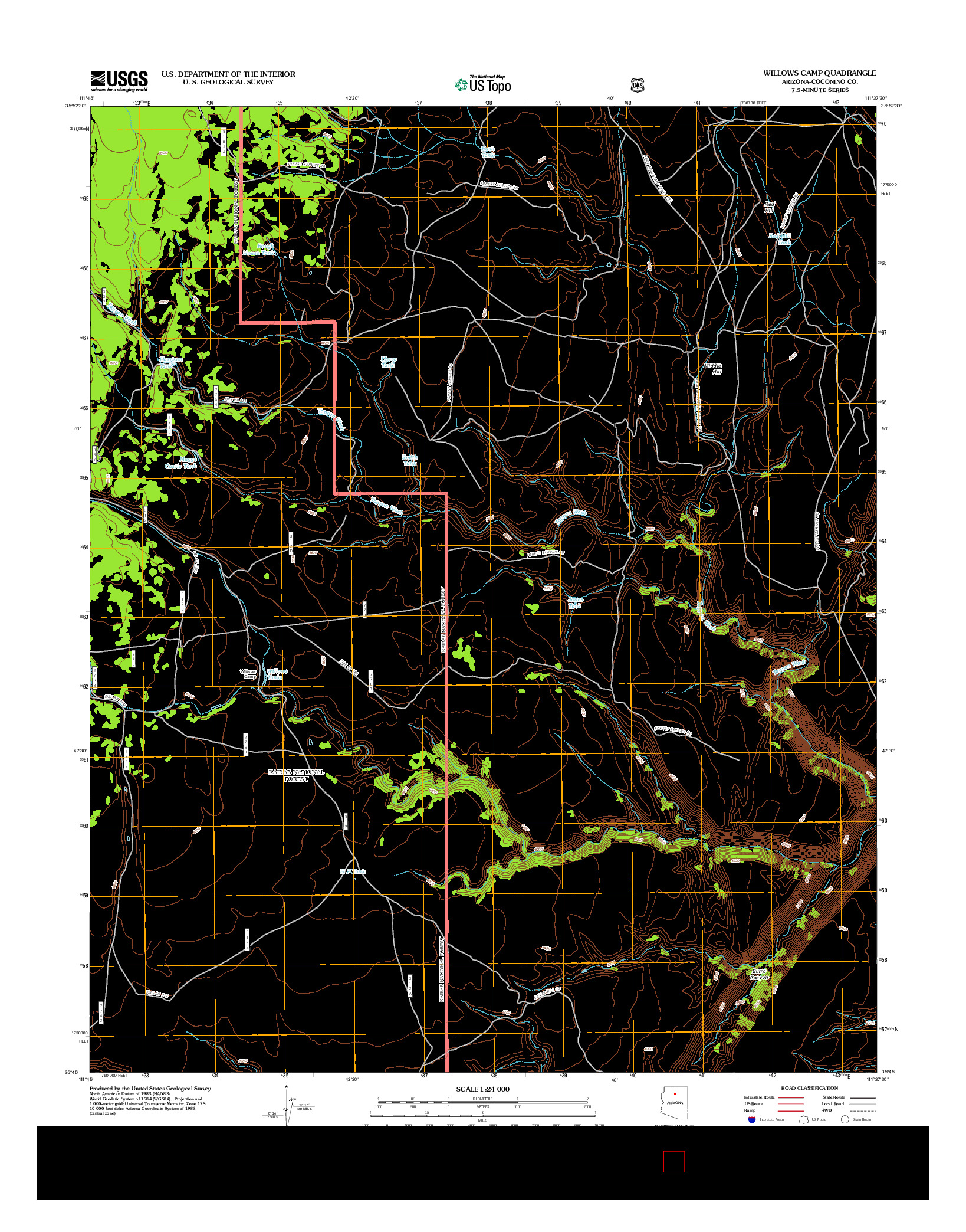 USGS US TOPO 7.5-MINUTE MAP FOR WILLOWS CAMP, AZ 2012