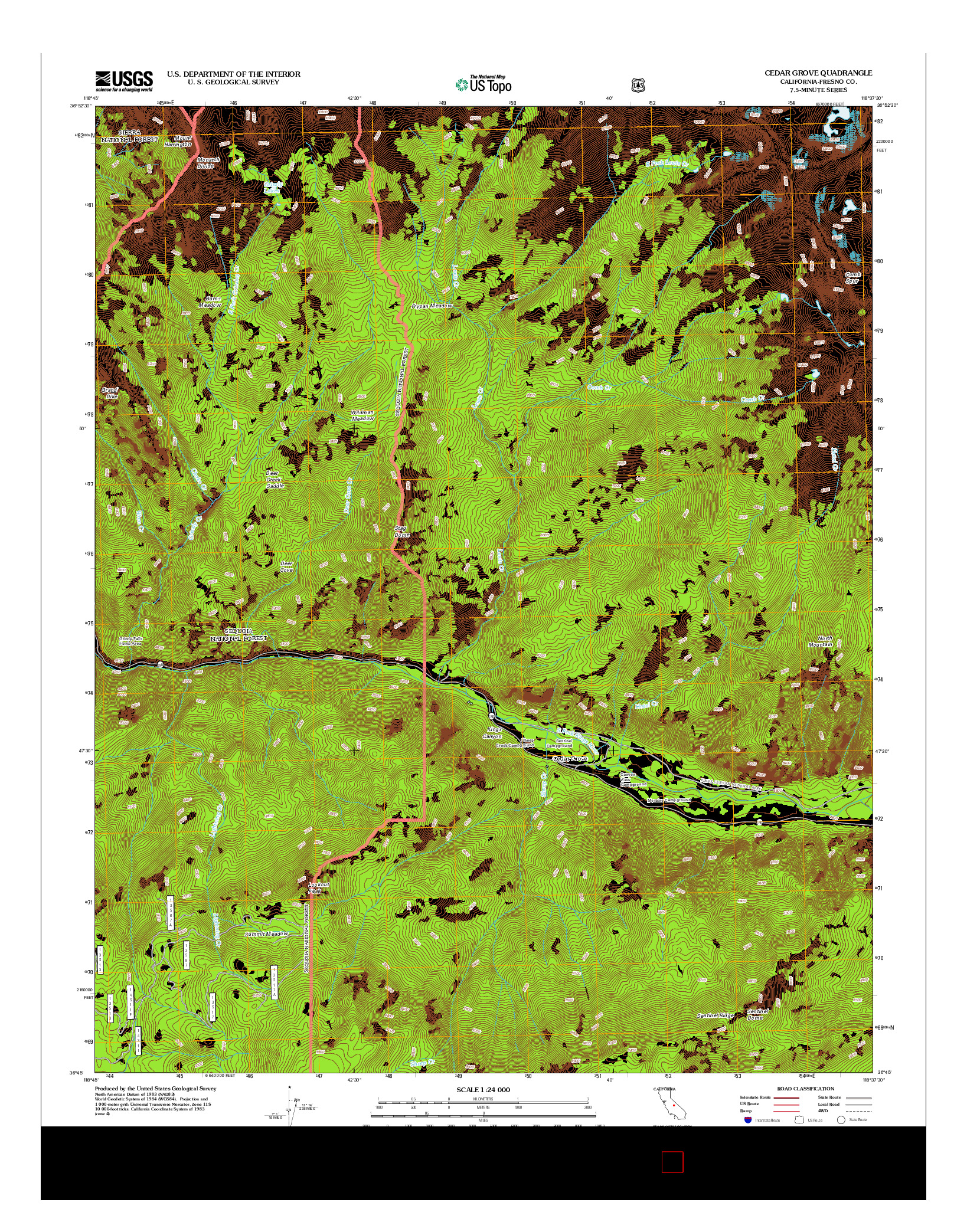 USGS US TOPO 7.5-MINUTE MAP FOR CEDAR GROVE, CA 2012