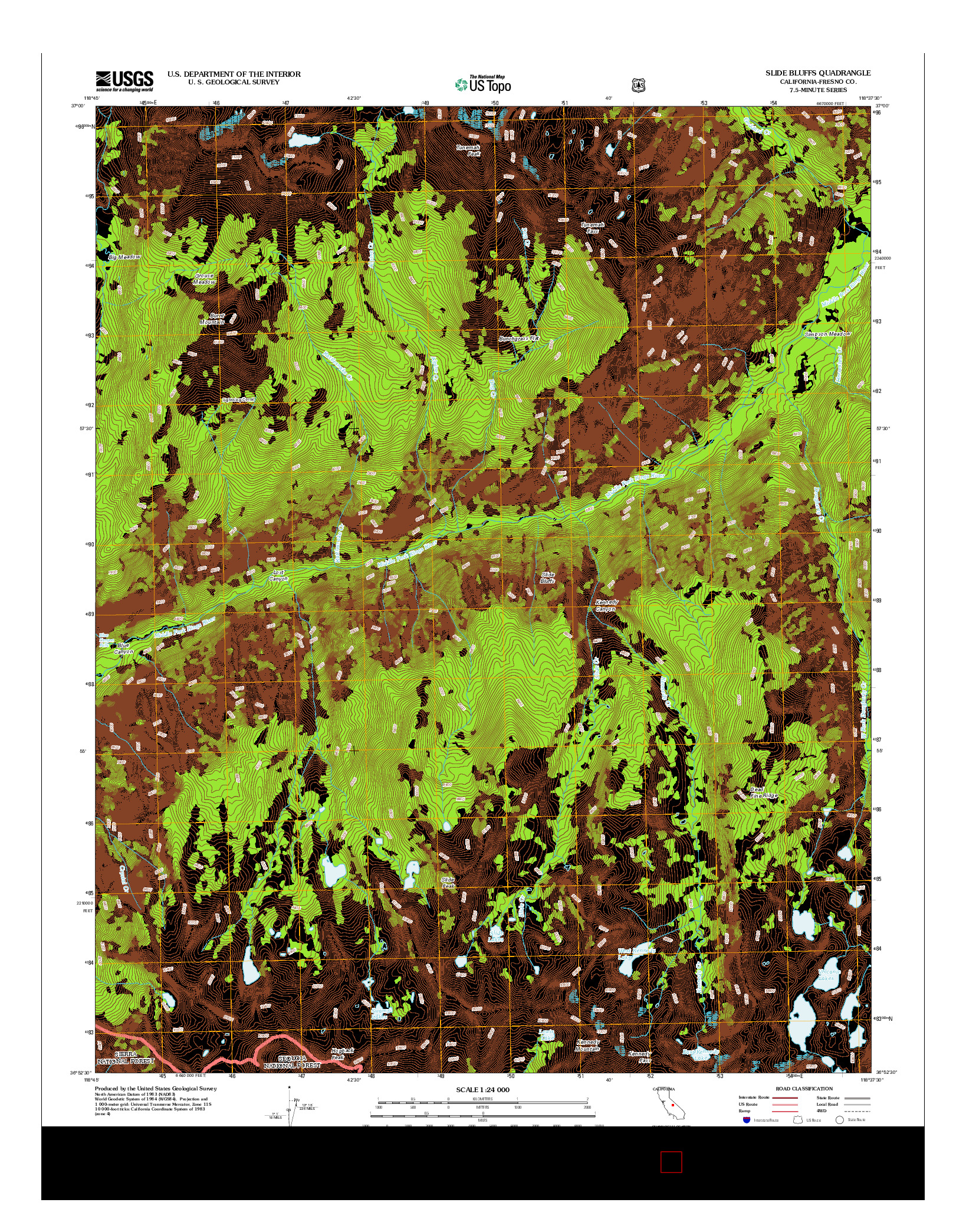 USGS US TOPO 7.5-MINUTE MAP FOR SLIDE BLUFFS, CA 2012