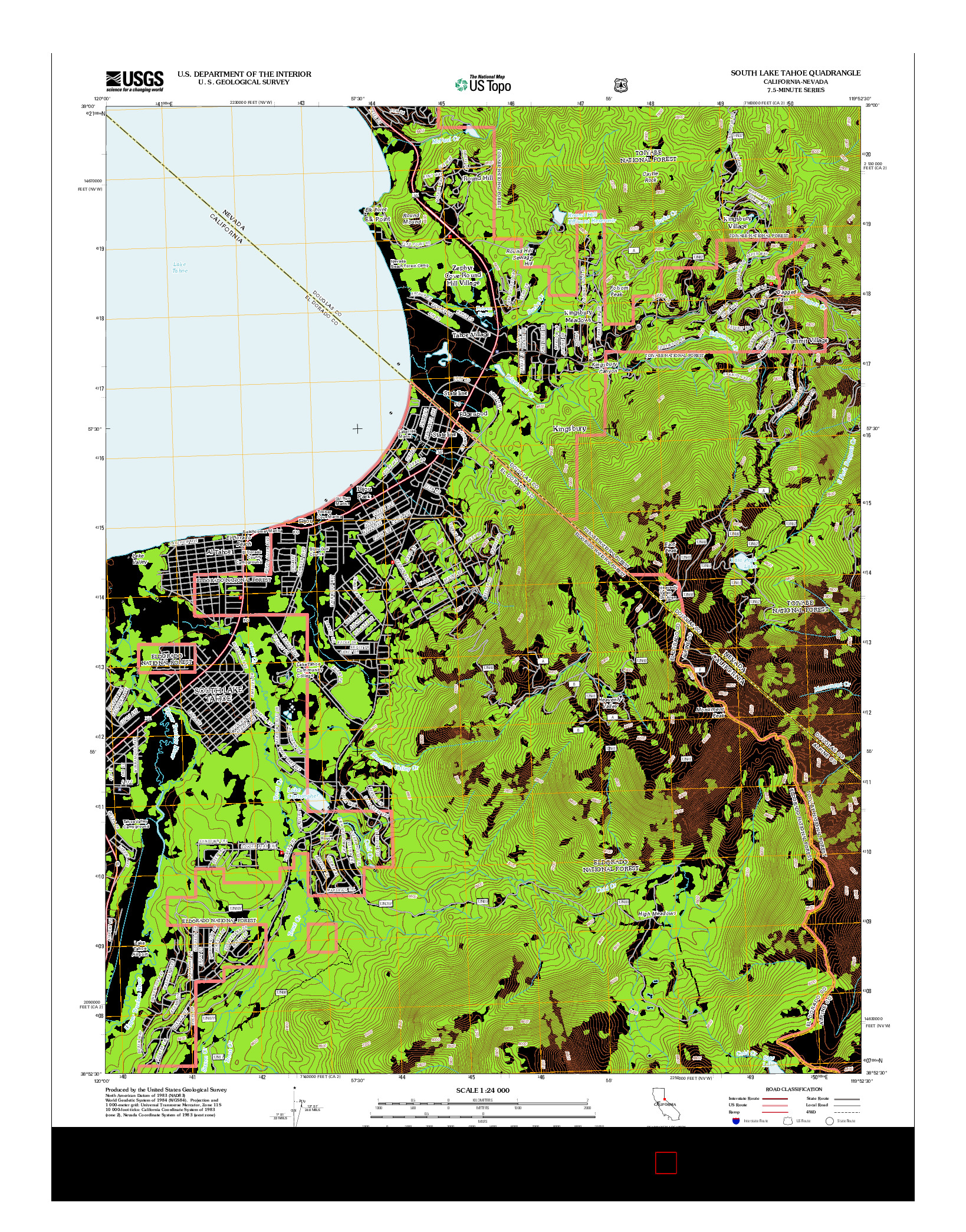 USGS US TOPO 7.5-MINUTE MAP FOR SOUTH LAKE TAHOE, CA-NV 2012