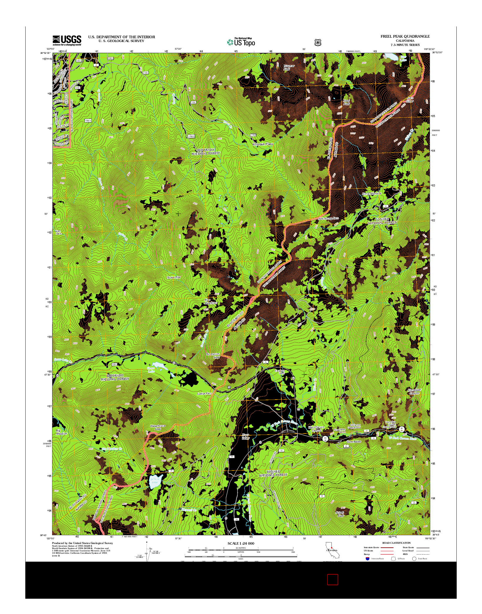 USGS US TOPO 7.5-MINUTE MAP FOR FREEL PEAK, CA 2012