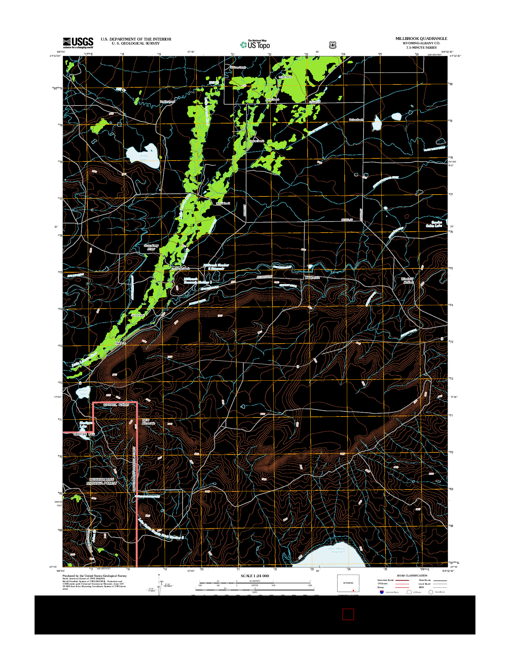 USGS US TOPO 7.5-MINUTE MAP FOR MILLBROOK, WY 2012