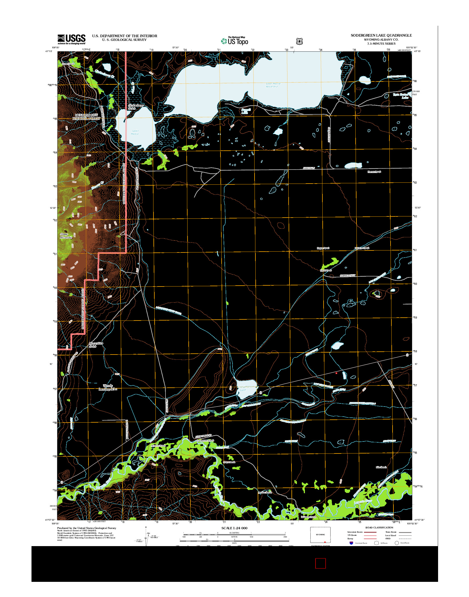 USGS US TOPO 7.5-MINUTE MAP FOR SODERGREEN LAKE, WY 2012