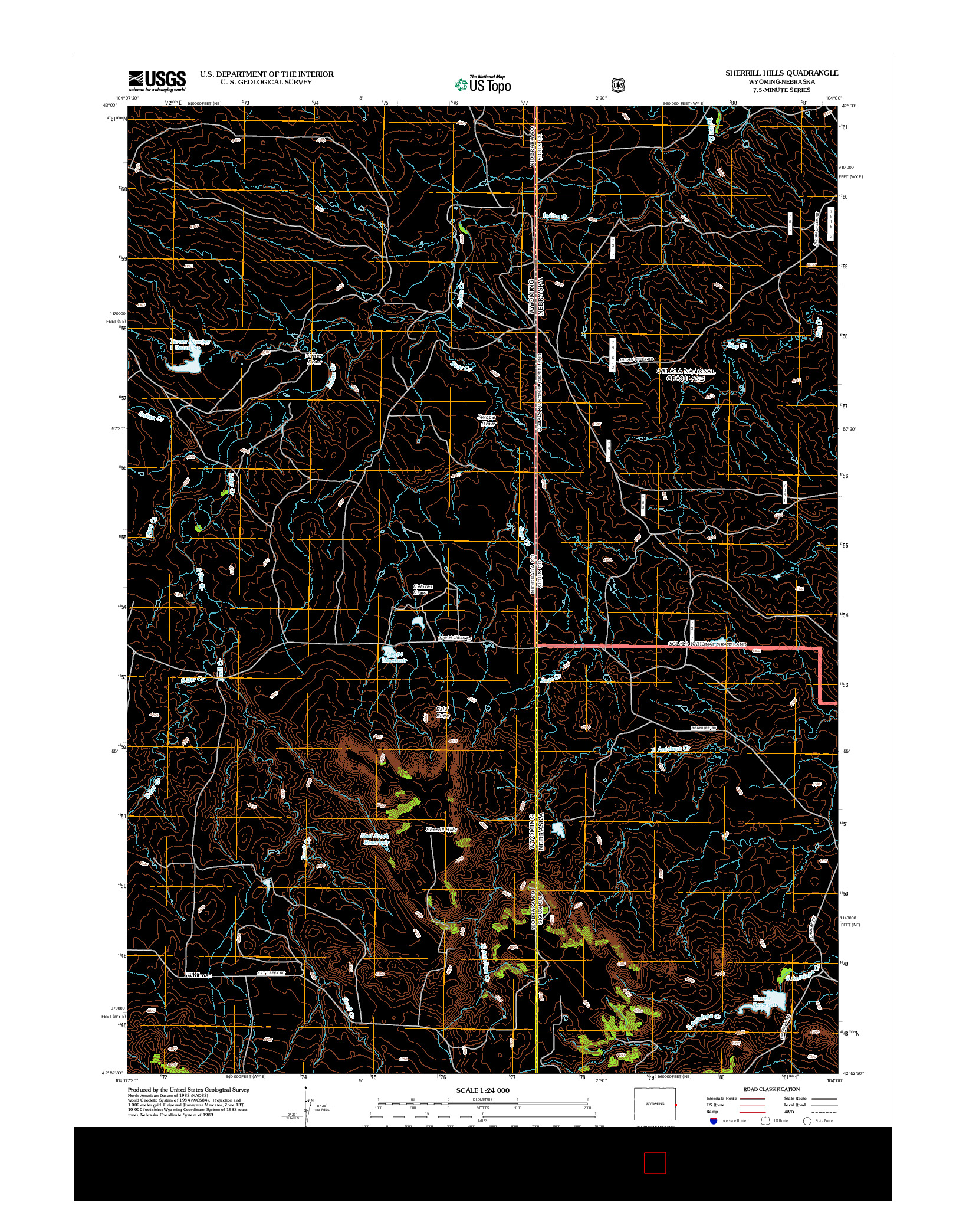 USGS US TOPO 7.5-MINUTE MAP FOR SHERRILL HILLS, WY-NE 2012