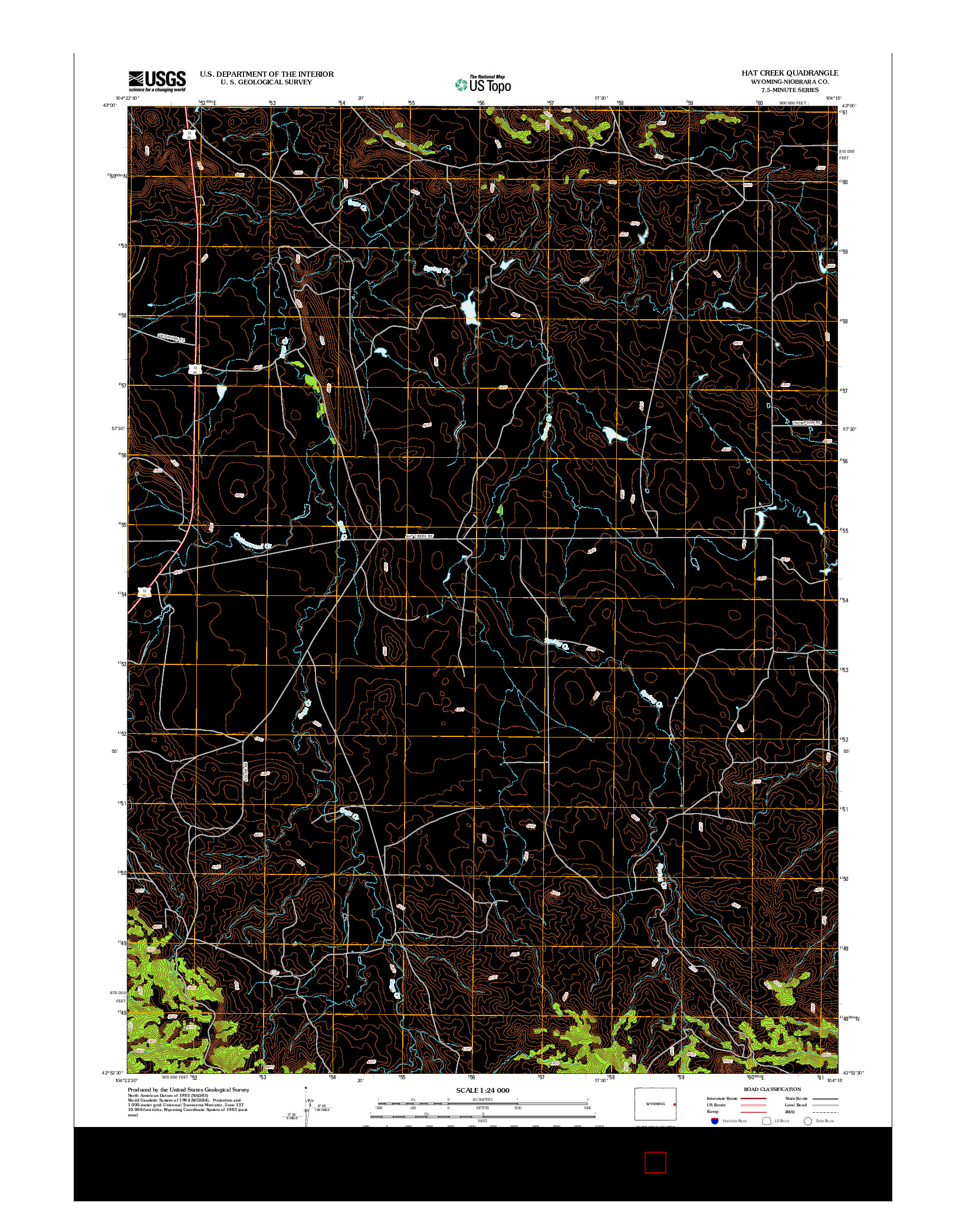 USGS US TOPO 7.5-MINUTE MAP FOR HAT CREEK, WY 2012