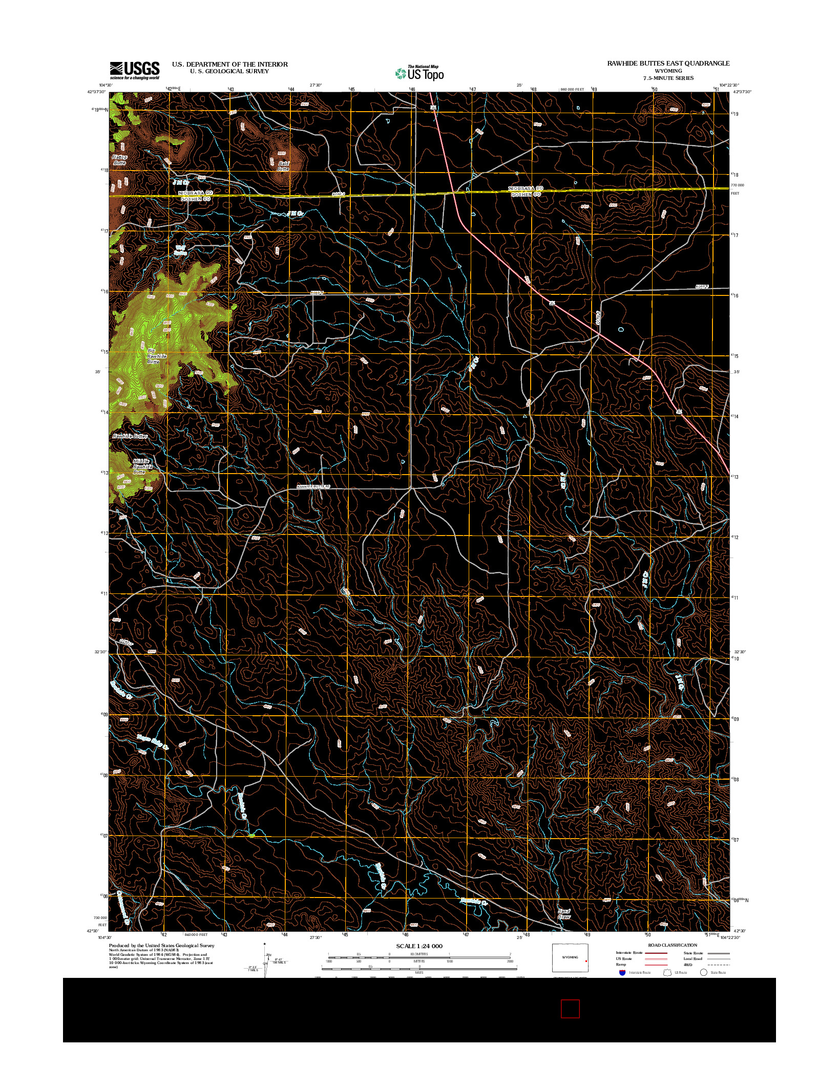 USGS US TOPO 7.5-MINUTE MAP FOR RAWHIDE BUTTES EAST, WY 2012