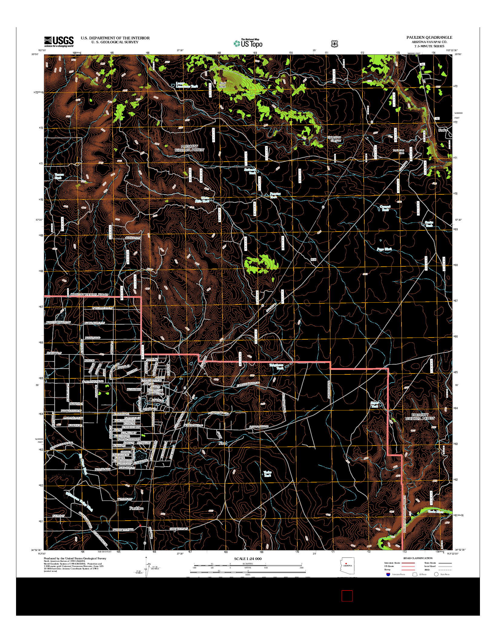 USGS US TOPO 7.5-MINUTE MAP FOR PAULDEN, AZ 2012
