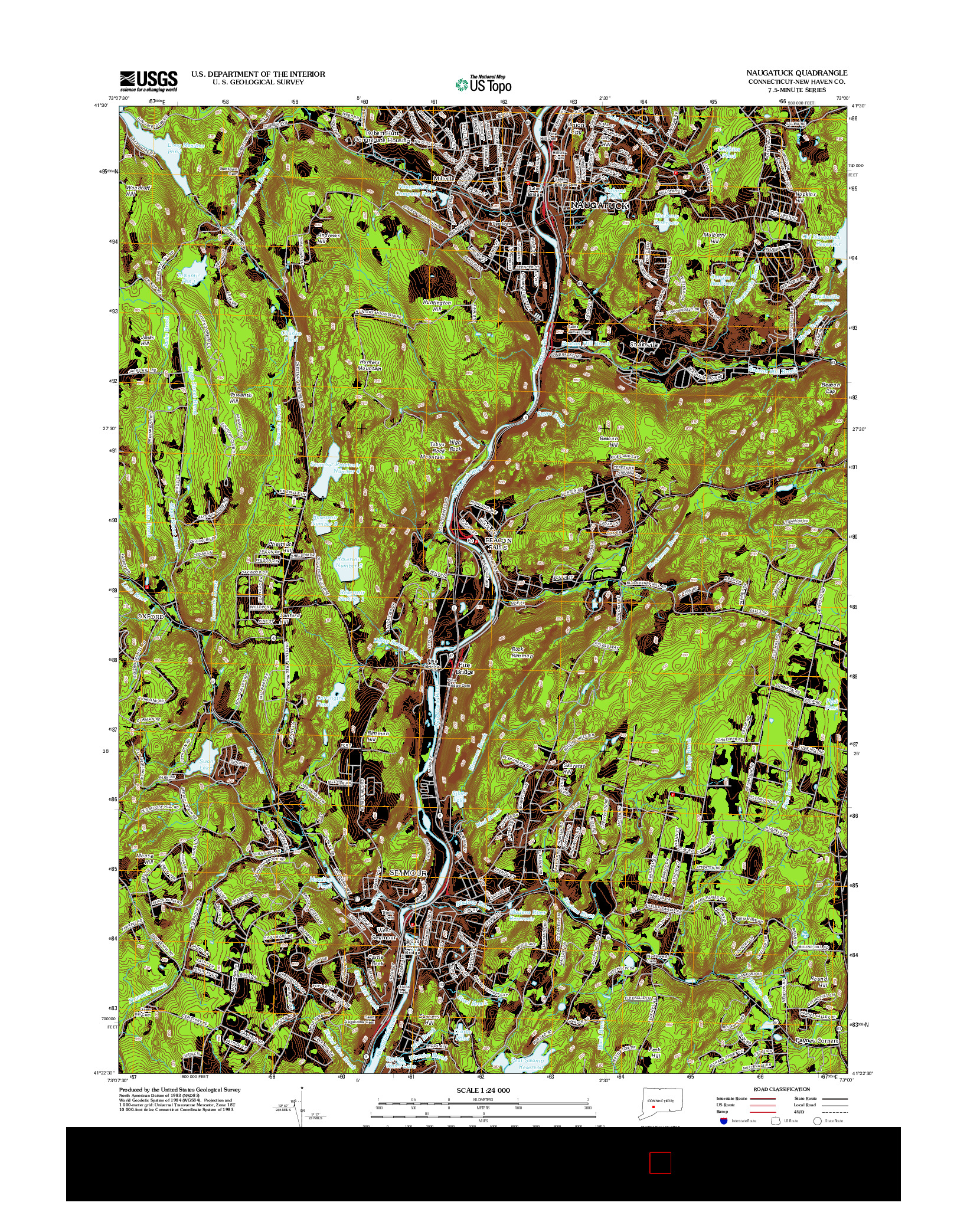 USGS US TOPO 7.5-MINUTE MAP FOR NAUGATUCK, CT 2012