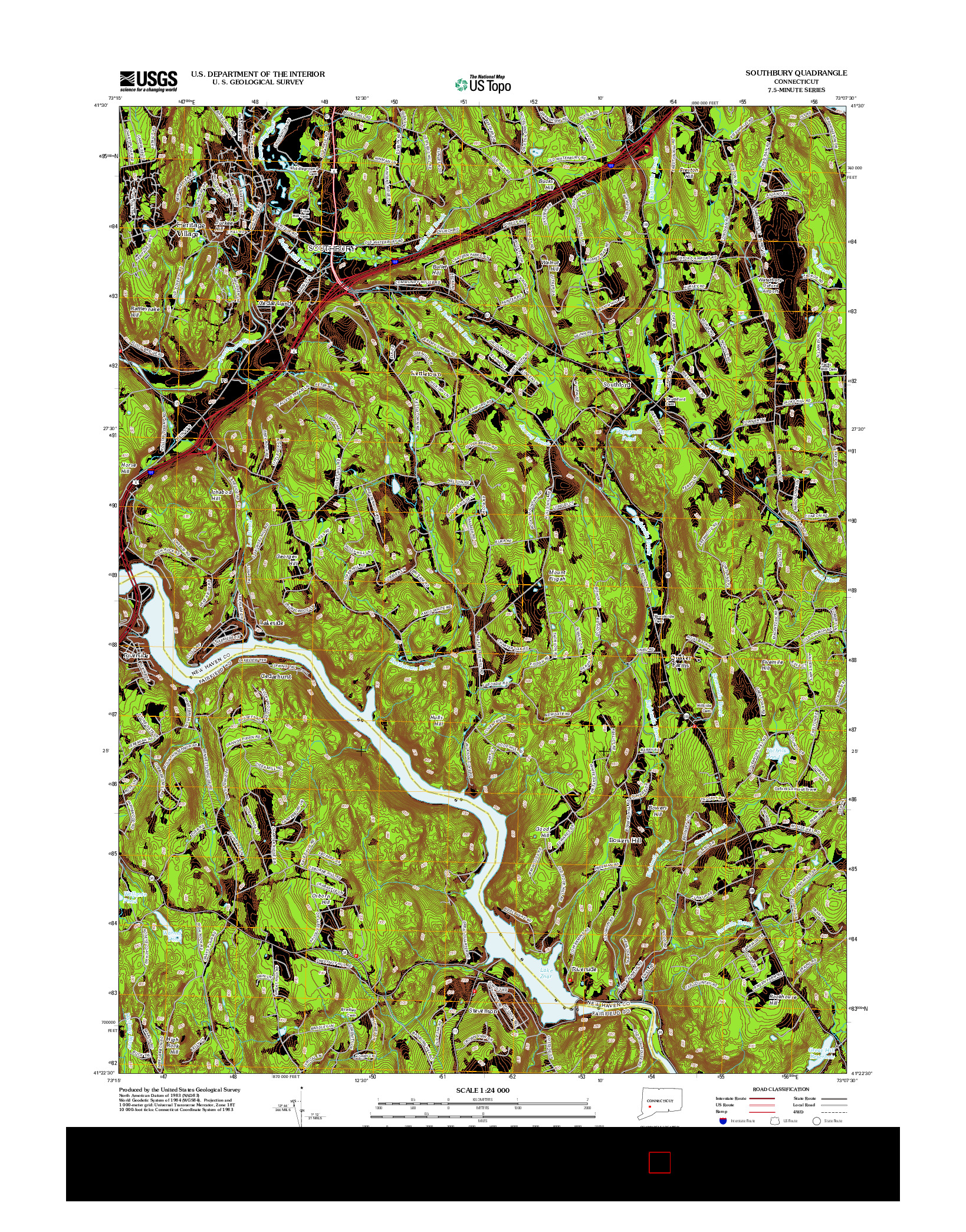 USGS US TOPO 7.5-MINUTE MAP FOR SOUTHBURY, CT 2012