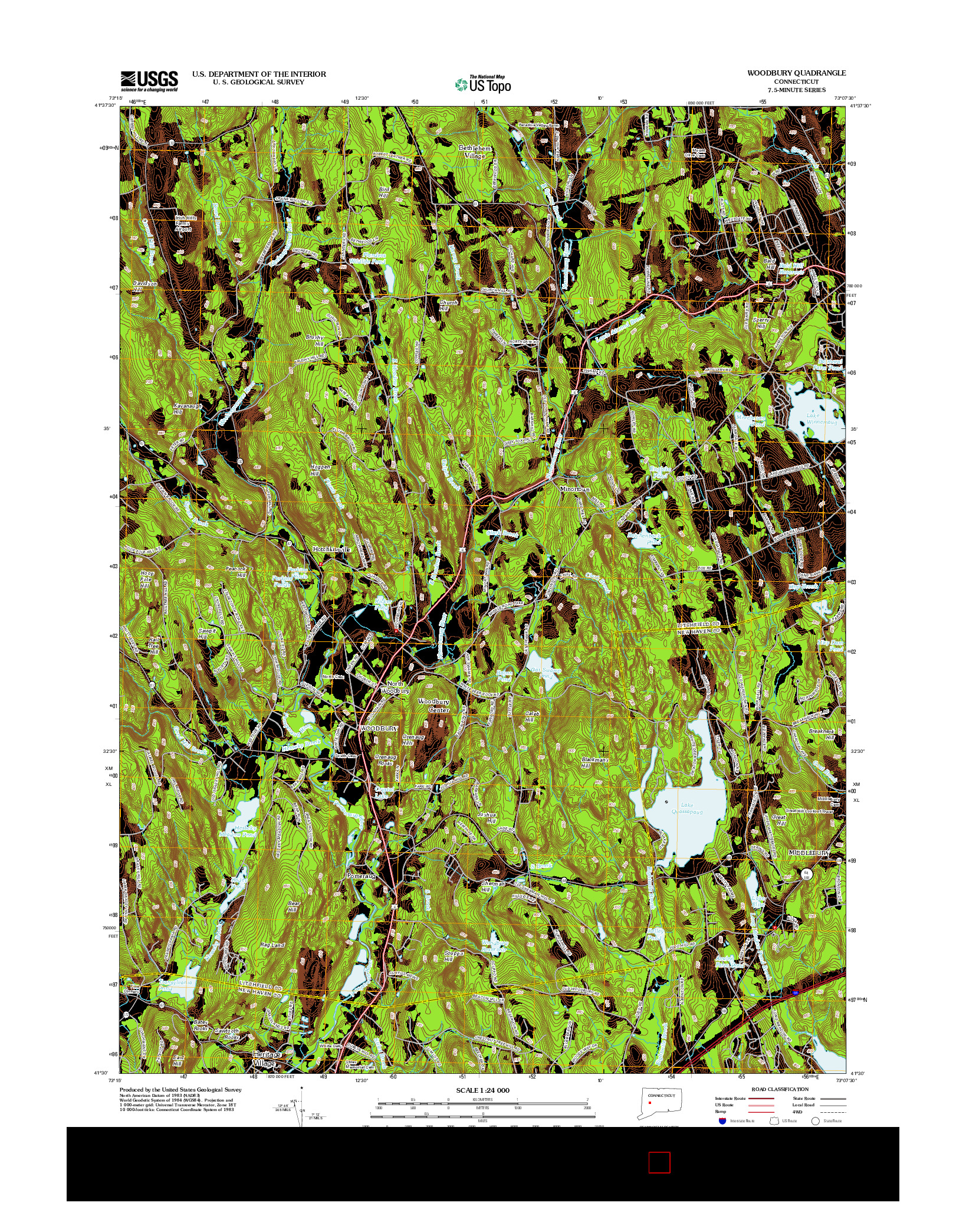 USGS US TOPO 7.5-MINUTE MAP FOR WOODBURY, CT 2012