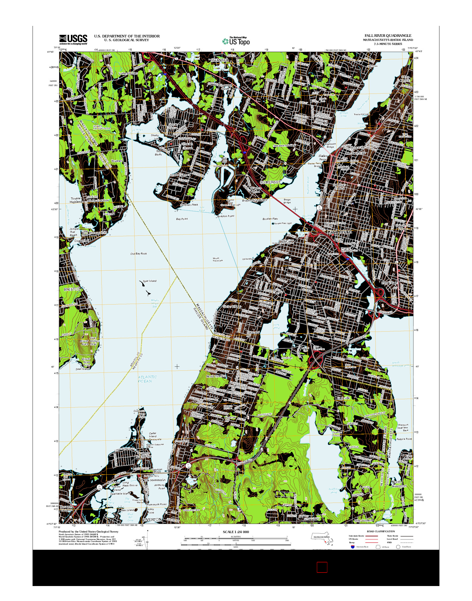 USGS US TOPO 7.5-MINUTE MAP FOR FALL RIVER, MA-RI 2012